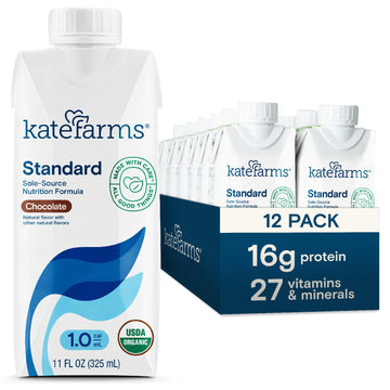 Kate Farms Organic Nutrition Shake, Chocolate, 16g Protein, 27 Vitamins, 11 Fl Oz (Pack of 12)