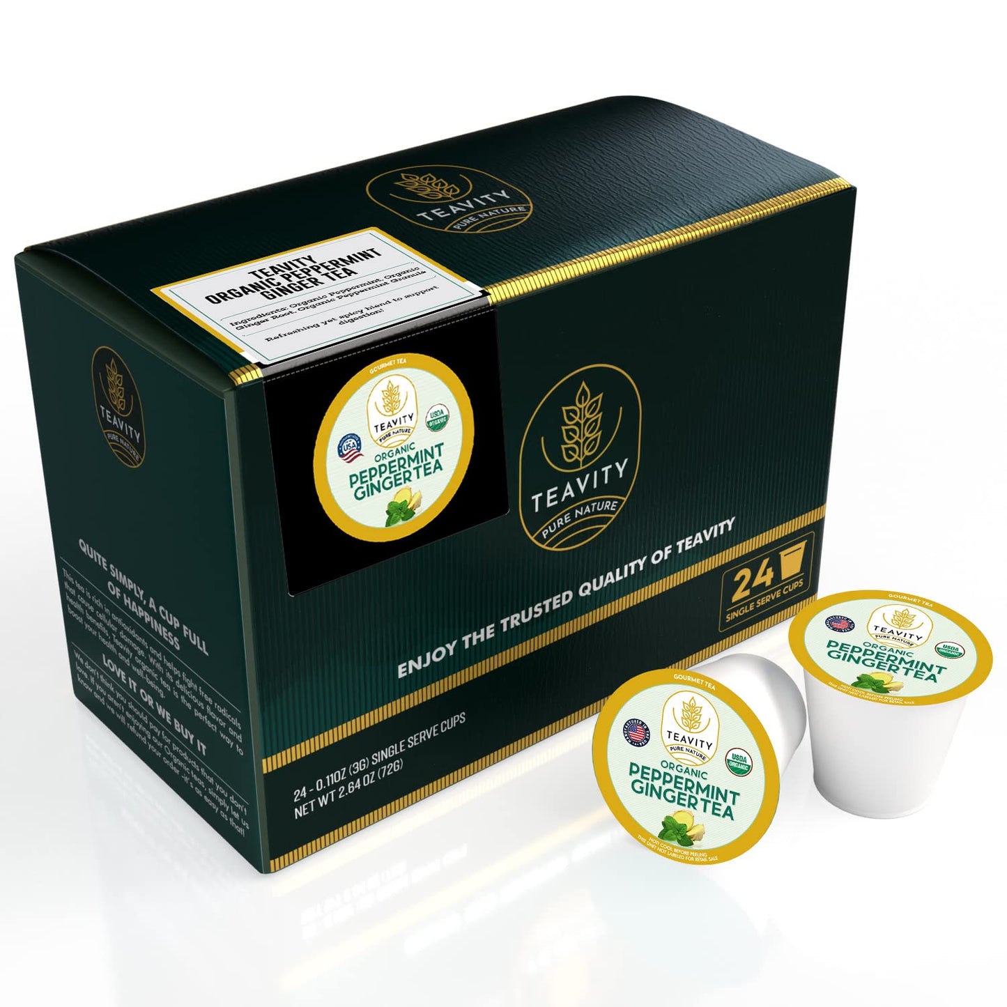 Teavity Organic Peppermint Ginger Tea Pods For Keurig - Decaf, 24 Count