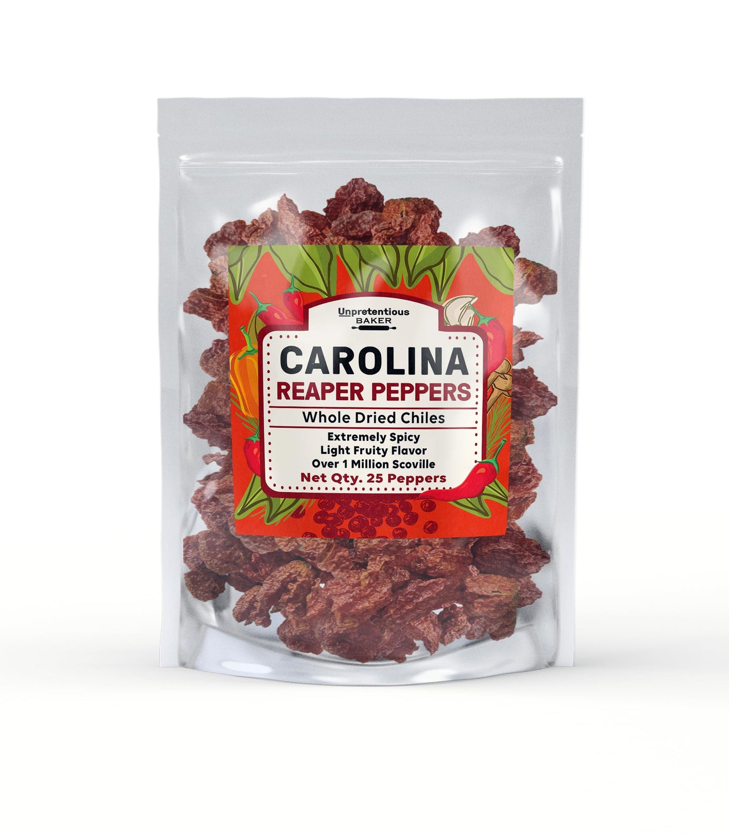 Unpretentious Whole Dried Carolina Reaper Chiles, 25 Count, Extremely Spicy Chiles, Hot Sauce