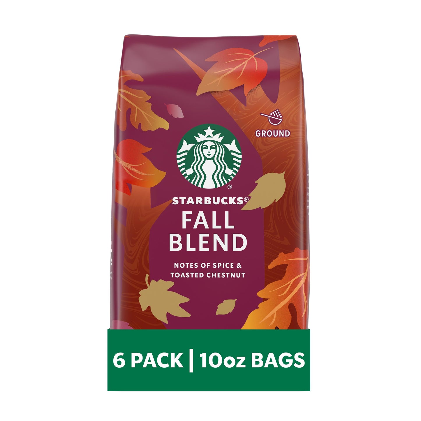 Starbucks Ground Coffee, Medium Roast, 100% Arabica, Fall Blend, 6 Bags (10 Oz Each)