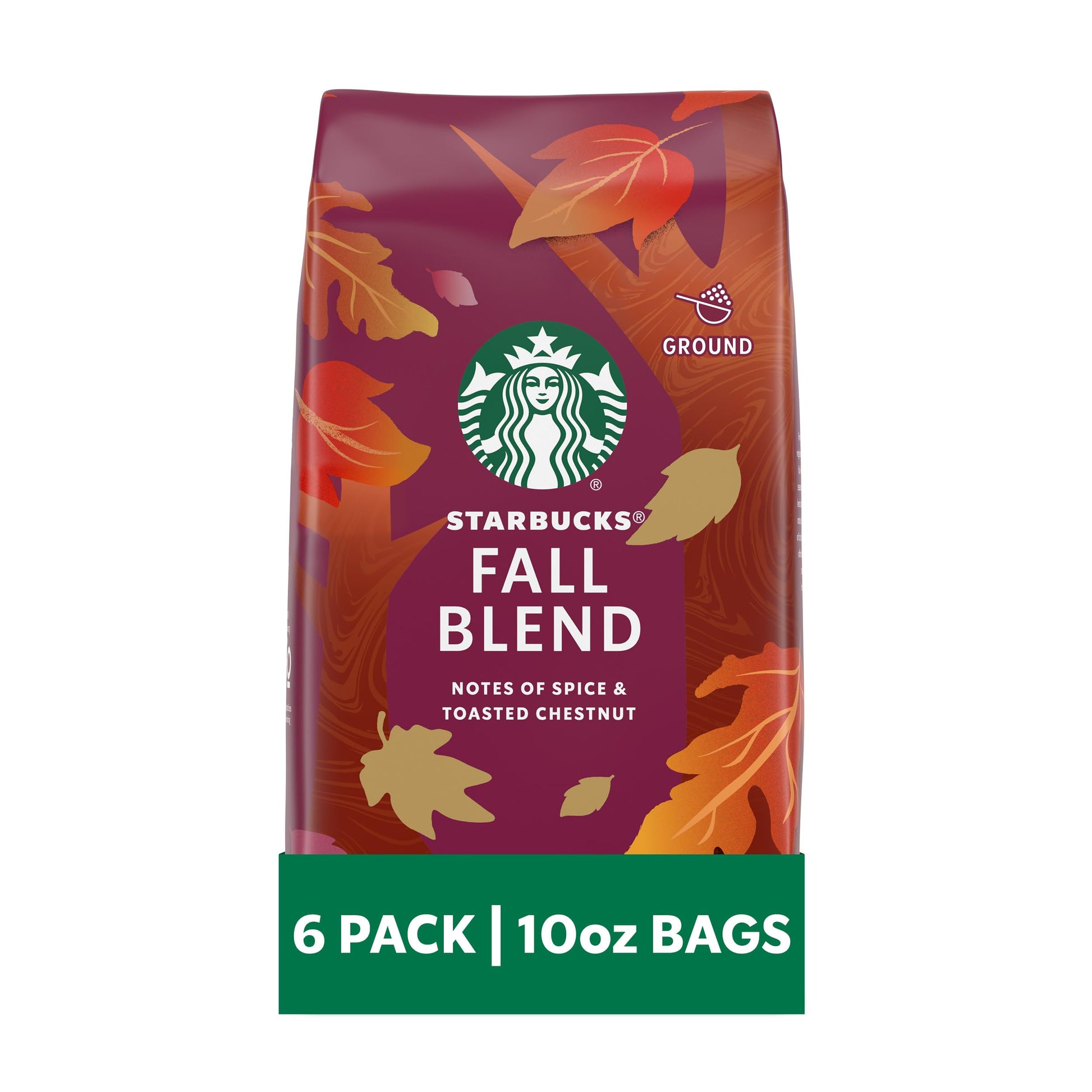 Starbucks Ground Coffee, Medium Roast, 100% Arabica, Fall Blend, 6 Bags (10 Oz Each)