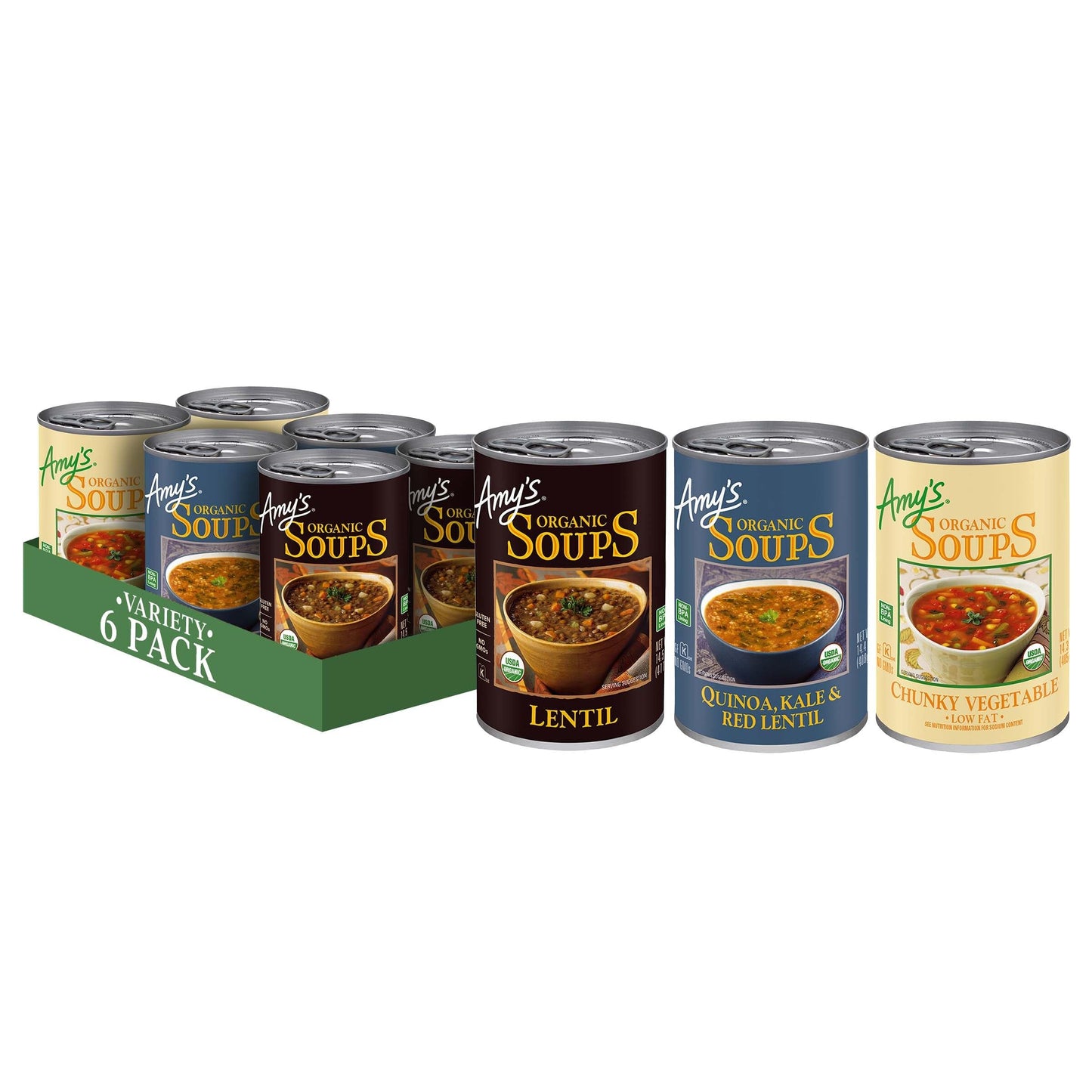 Amys Soup, Organic Variety Pack, Chunky Vegetable, Quinoa, Kale and Red Lentil, and Lentil Canned Soup, Made With Organic Veget