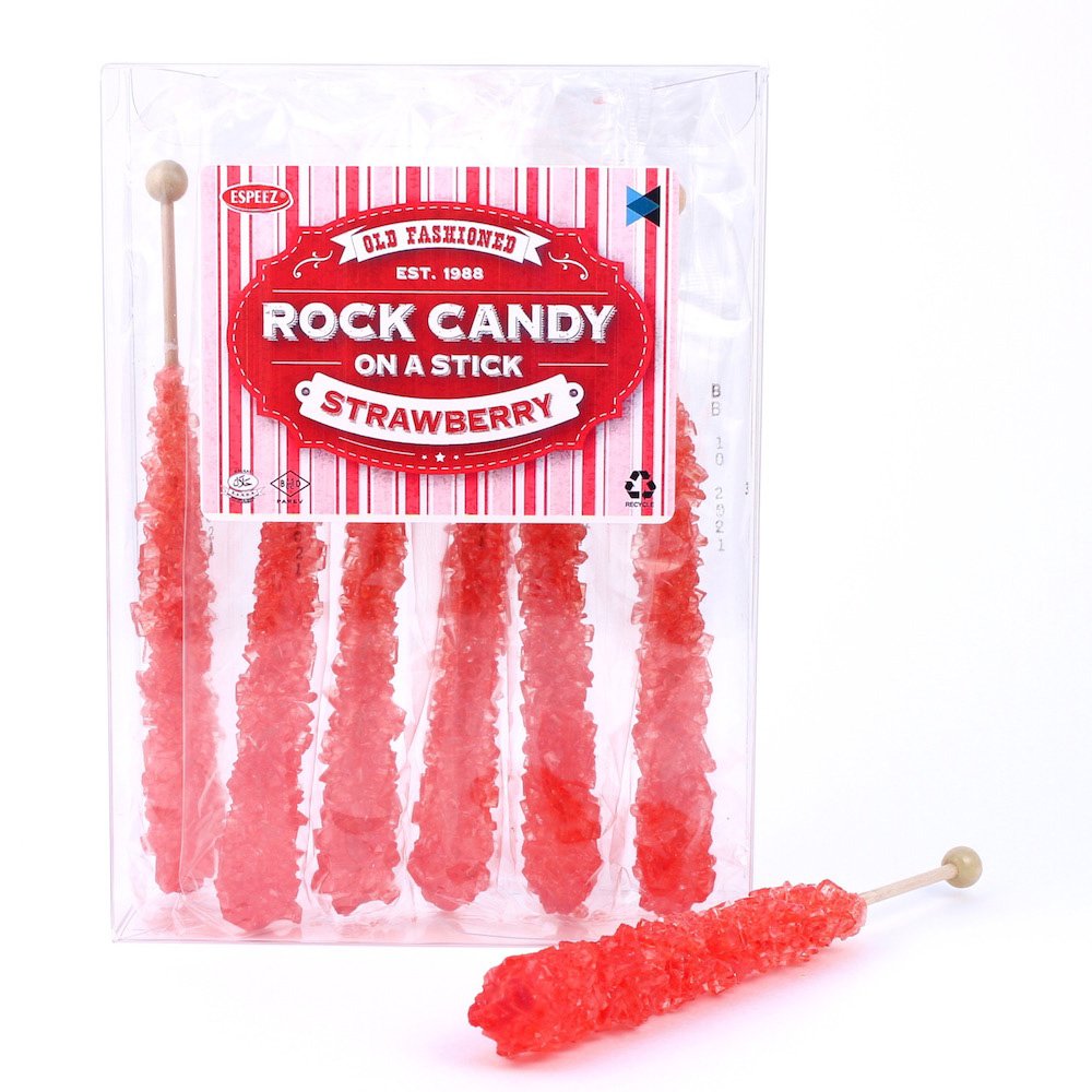 Espeez Extra Large Rock Candy Sticks - 6 Count, Red Strawberry, Individually Wrapped Party Favors