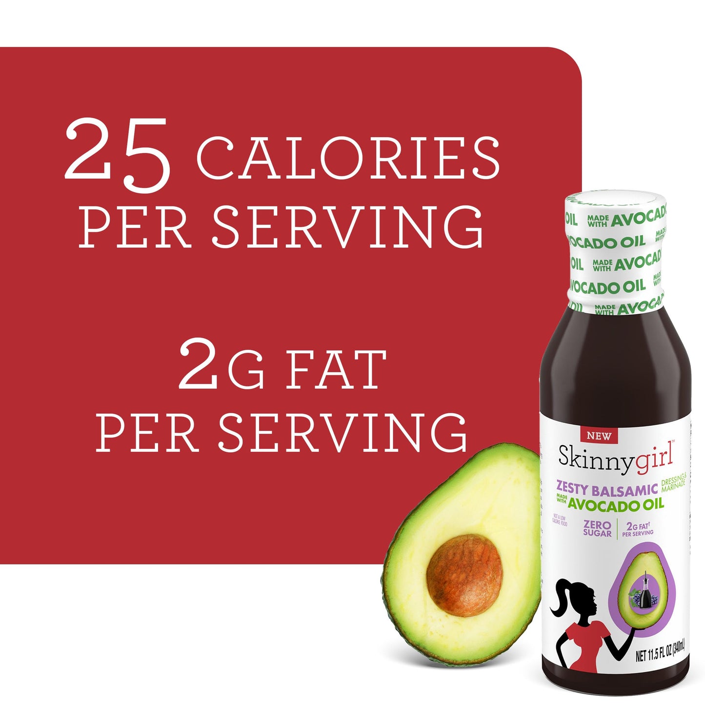 Skinnygirl Sugar Free Gluten Free Avocado Oil Salad Dressing, Zesty Balsamic, 11.5 Ounce