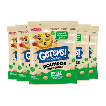 Get'Ems! From Gerber, Snacks For Kids, Apple Cinnamon Roundos Puffs, Made With Whole Grain Quinoa, Calcium To Support Strong Bon