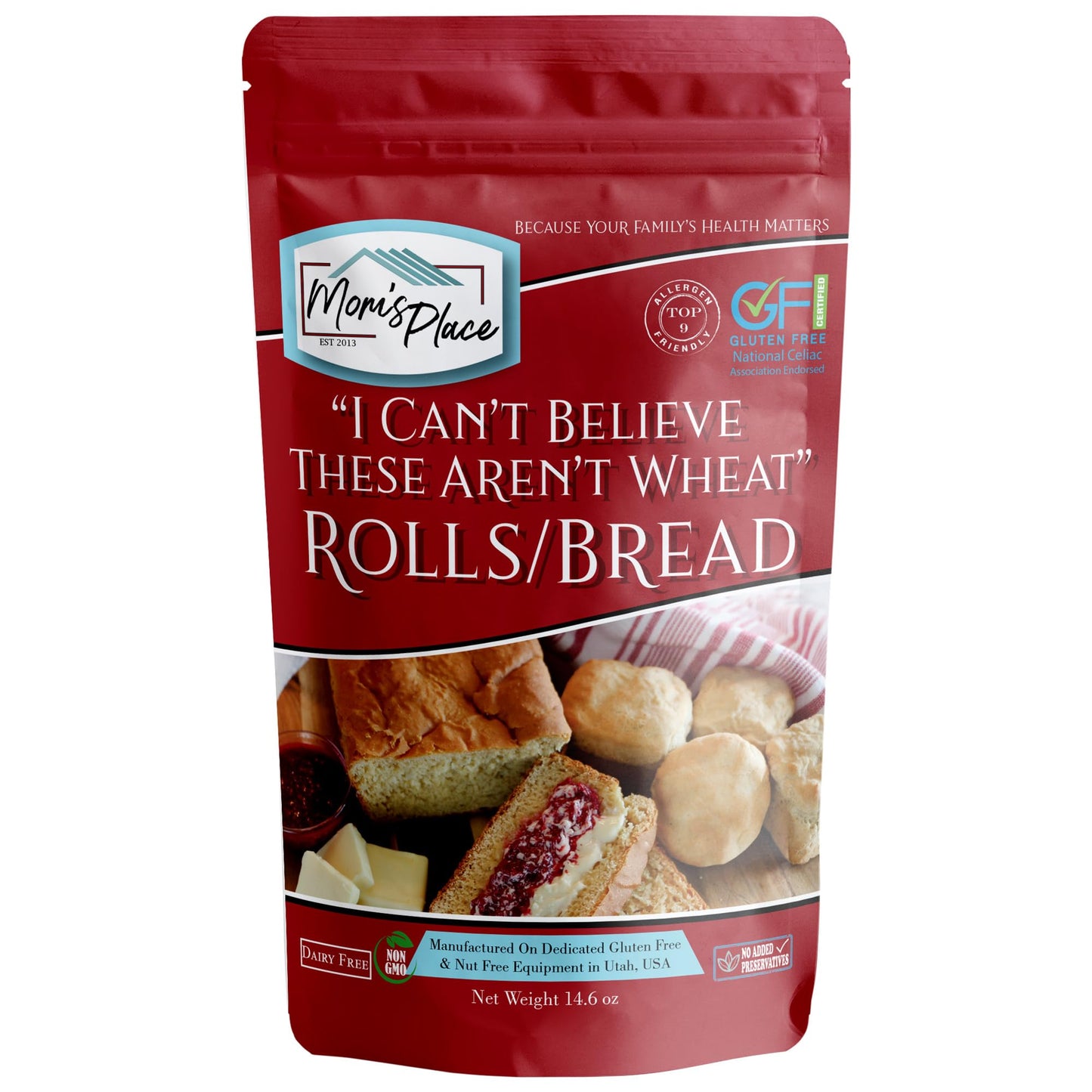 Mom's Place ''I Can't Believe These Aren't Wheat!'' Gluten-Free Rolls/Bread Mix, Easy to Prepare, Vegan, Nut Free, Dairy Free & 