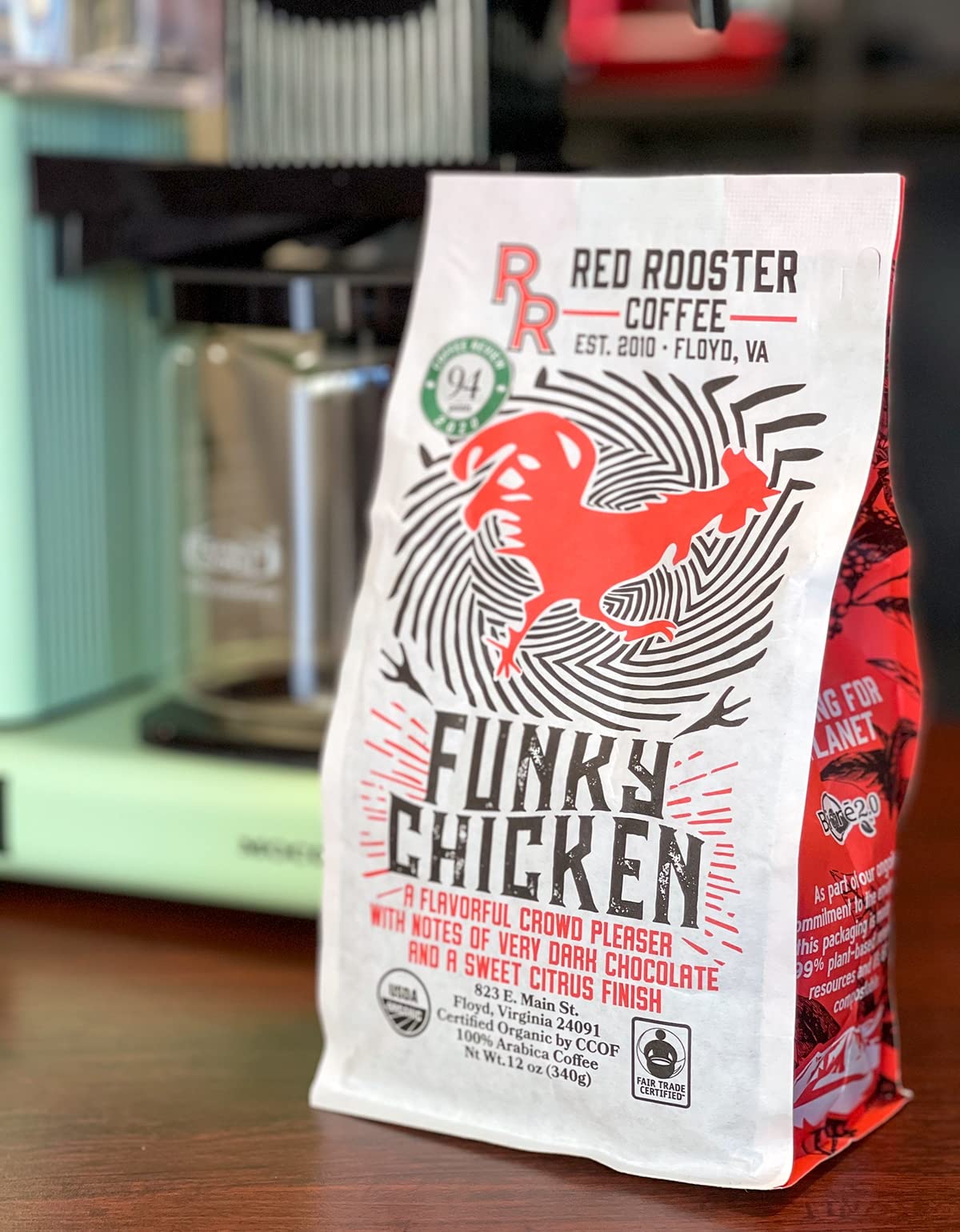 Red Rooster Coffee, Organic Funky Chicken Coffee - Medium-Dark Roast Whole Bean - Notes of Pecan Praline, Milk Chocolate Truffle