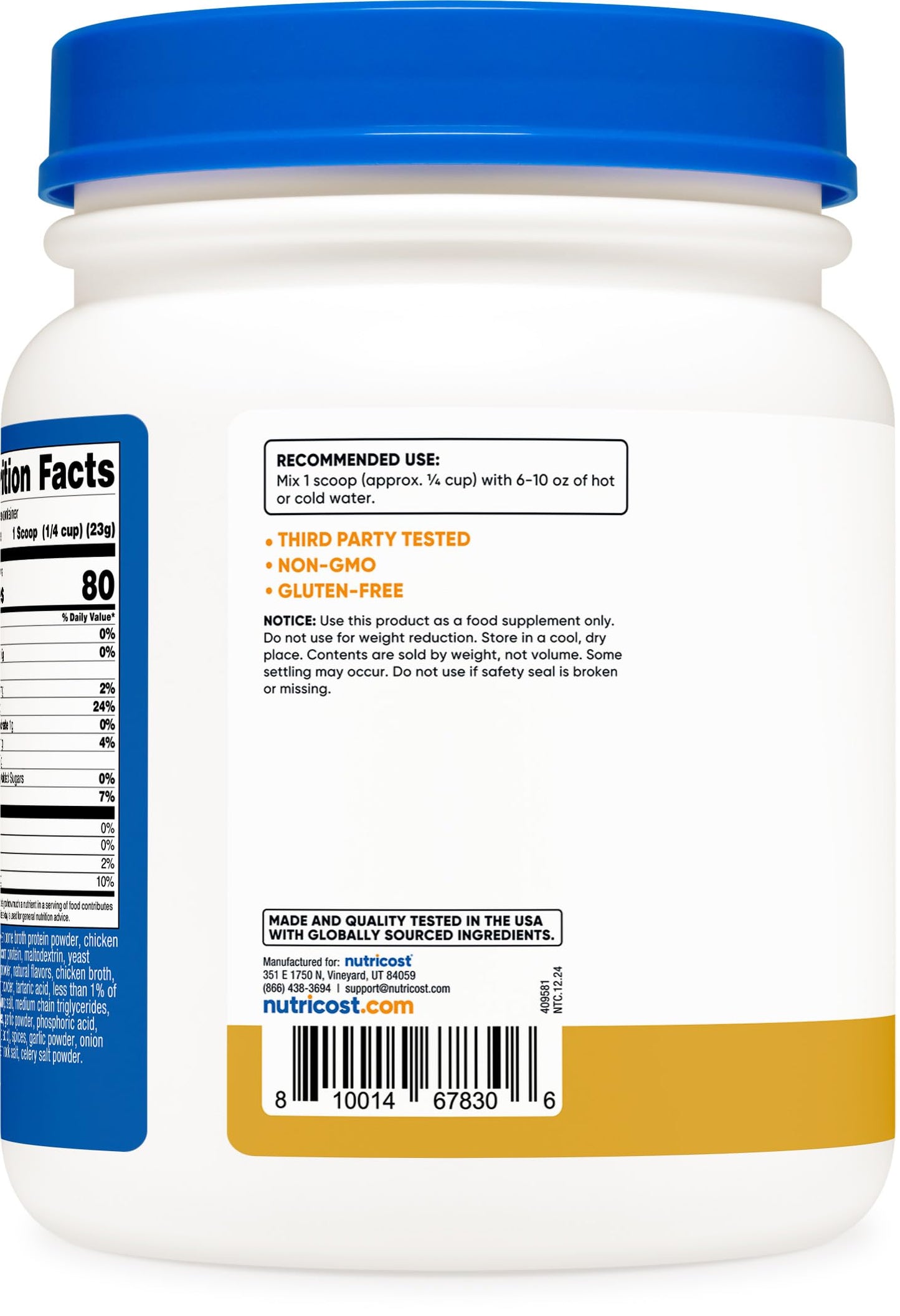 Nutricost Chicken Bone Broth Protein Powder (Chicken Soup Flavored, 20 Servings)