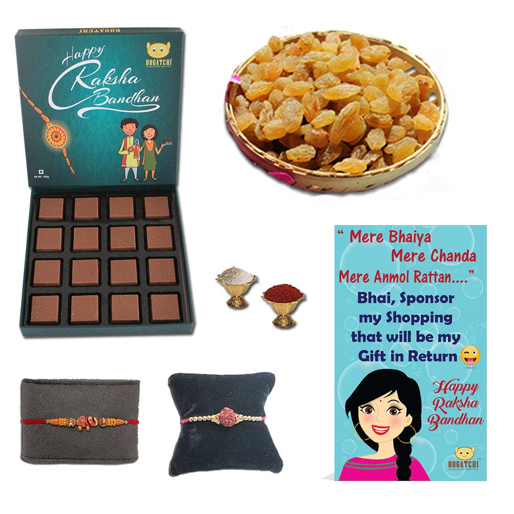 Bogatchi Complete Rakhi Gift Hamper, Rakhi With Dry Fruits For Brother And Rakhi With Chocolates180G + Free 2 Rakhi+ Free Roli 