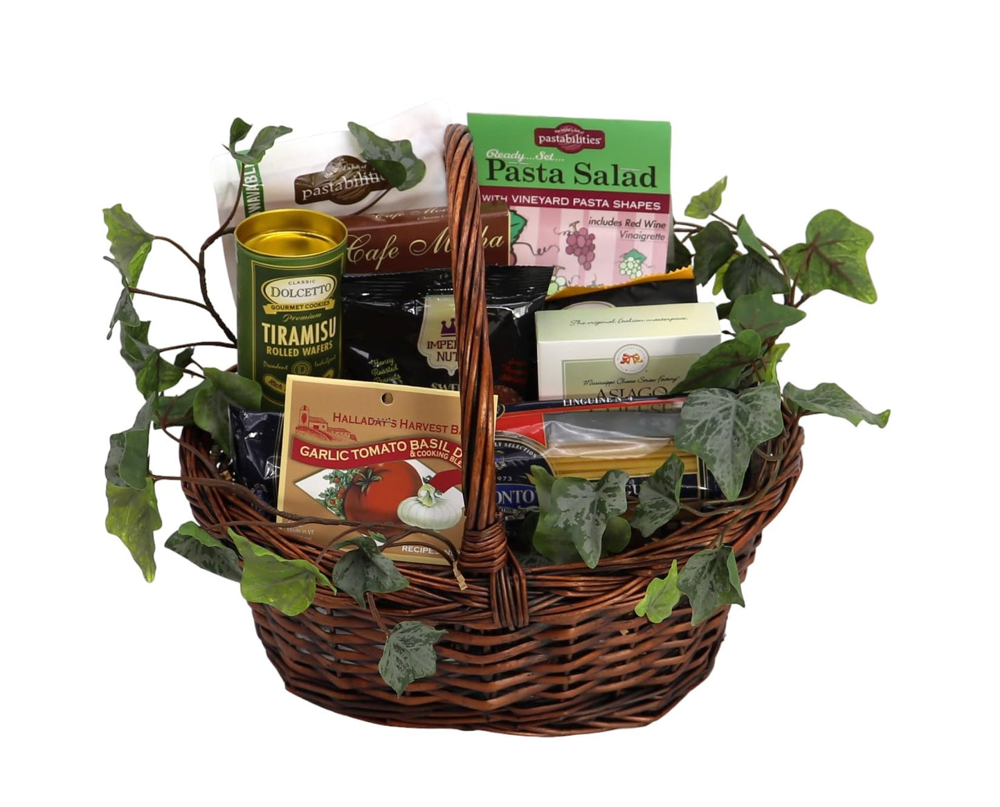 Gift Basket Village - Italian Themed Dinner For Two, Gourmet Pasta Assortment With Linquini, Dip Mix, Pasta Sauce, Pasta & Cheese Blend - Italian Food Basket, 12X8X12", 4.44 Lbs