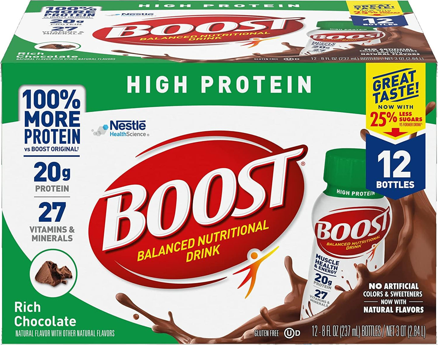 BOOST High Protein Ready to Drink Balanced Nutritional Drink, Rich Chocolate, 8 FL OZ (Pack of 12)