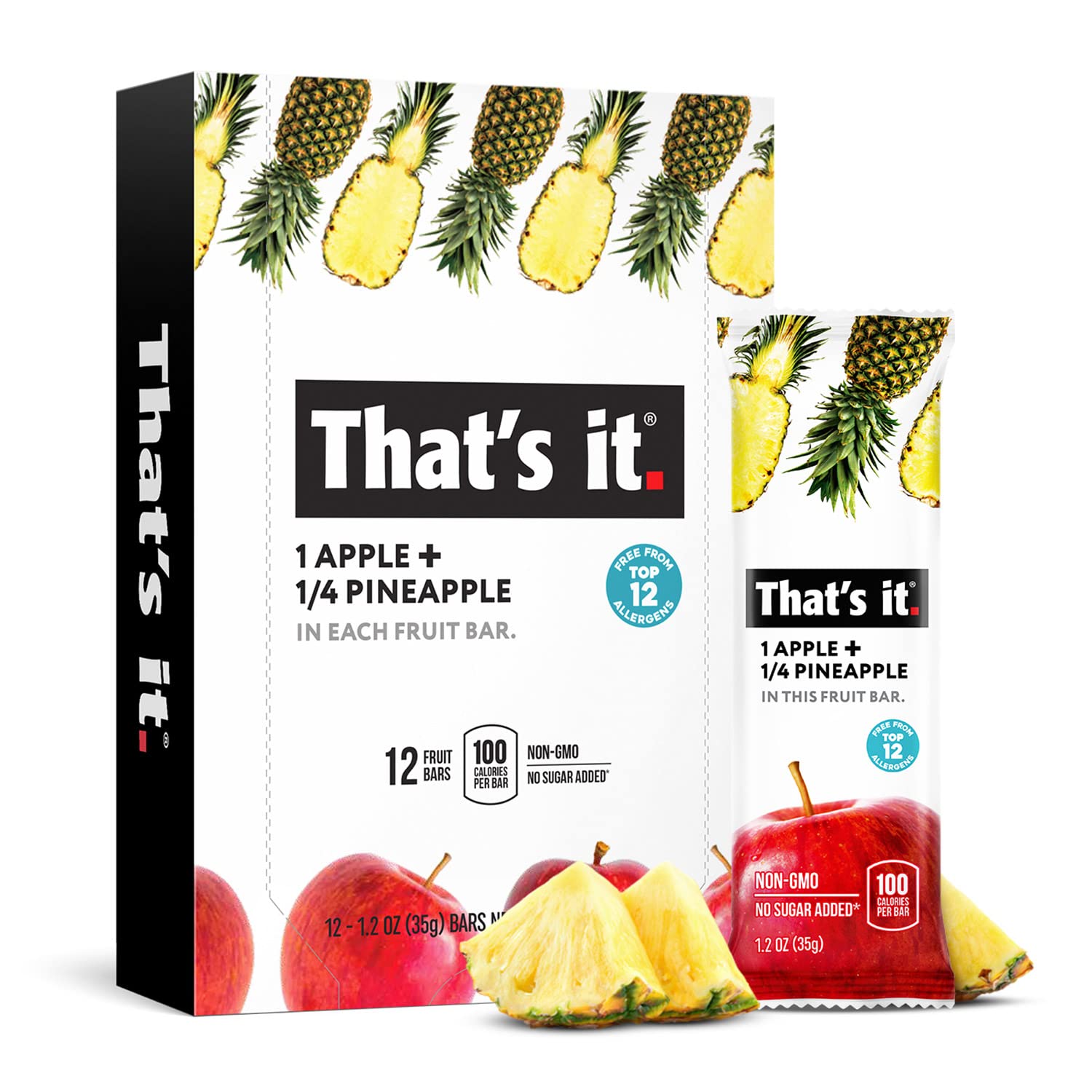 That'S It. Apple + Pineapple 100% Natural Real Fruit Bar, Best High Fiber Vegan, Gluten Free Healthy Snack, Paleo For Children &