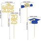 Ephlyn Graduation Cupcake Toppers 36Pcs Gold Blue Glitter Class of 2025 Diploma Cap Picks for Party Decorations