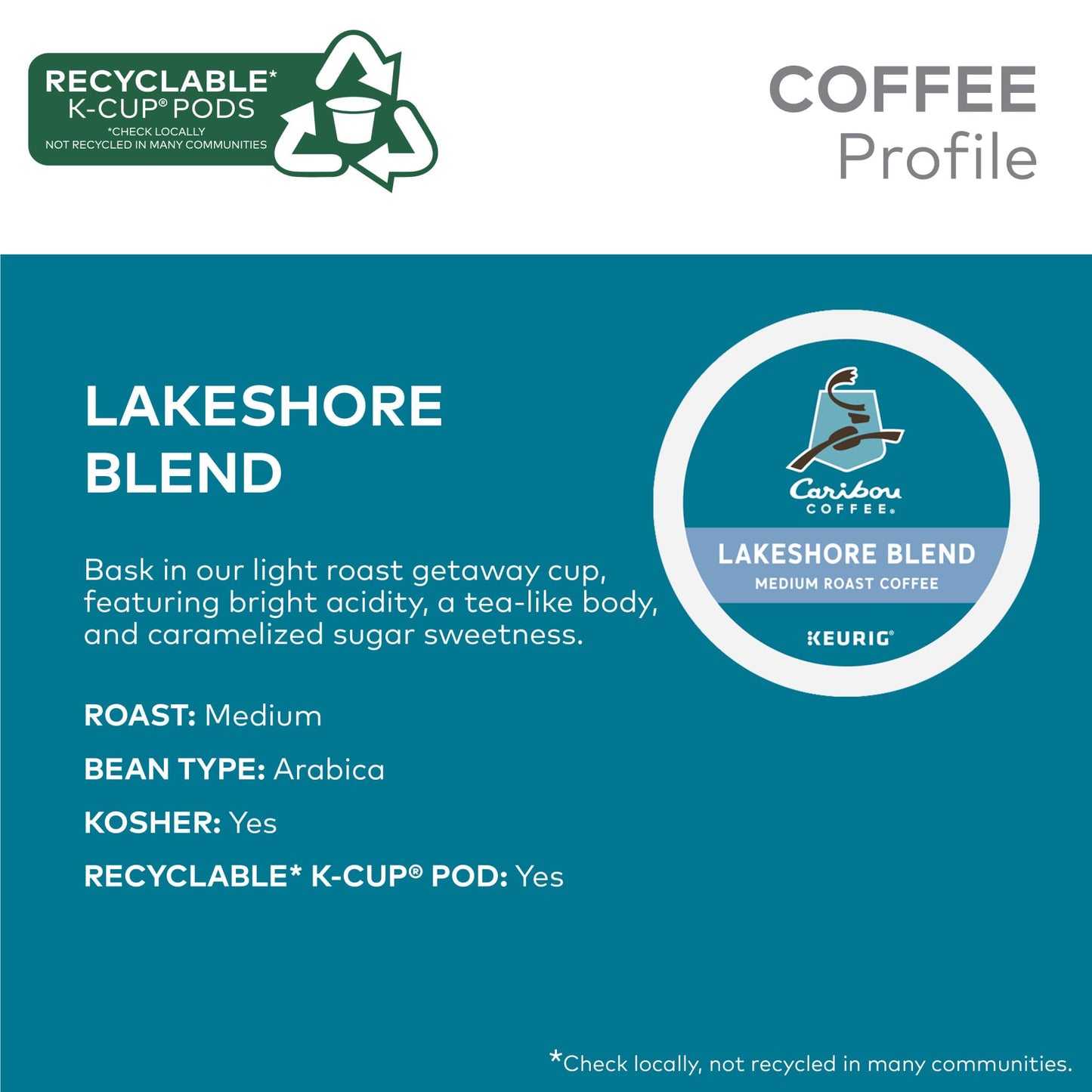 Caribou Coffee Lakeshore Blend Keurig Single-Serve K-Cup Pods, Medium Roast, 96 Count (4 Packs Of 24)