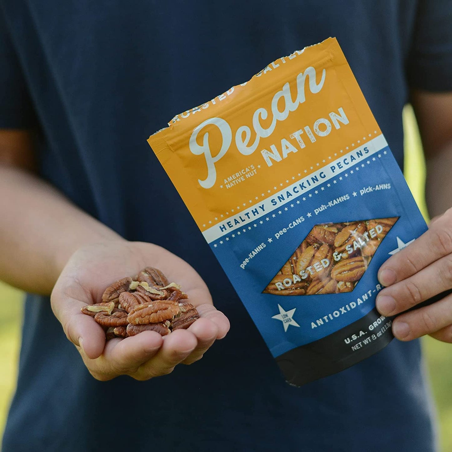 Pecan Nation Roasted & Salted Pecan Halves 8 oz., Natural, No preservatives, Antioxidant-Rich, Low Carb, Dry Roasted, Healthy Sn
