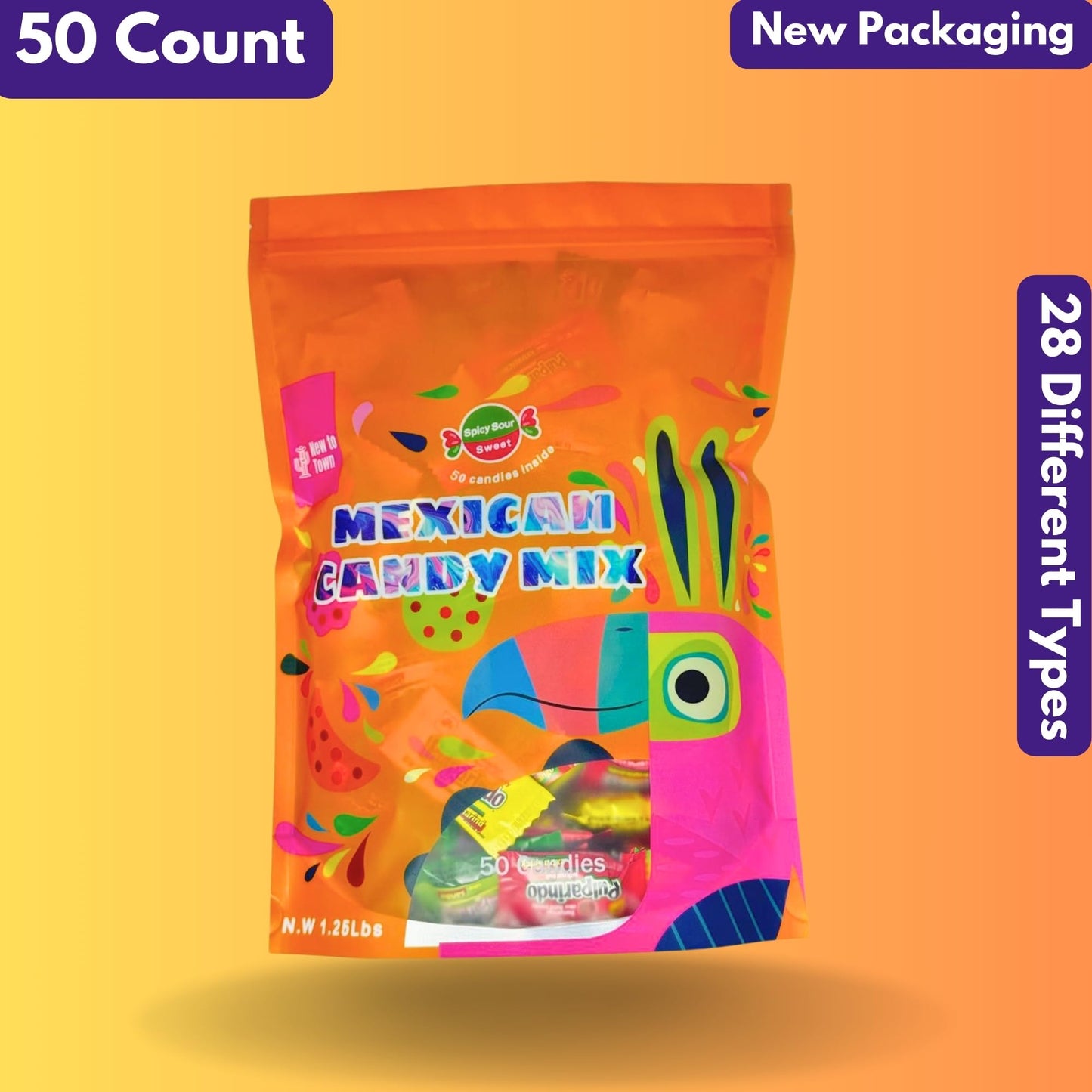 Mexican Candy Variety Pack 50 Pieces, Authentic Dulces Mexicanos, Mexican Snacks, Includes Vero, Lucas, Pulparindo. Spicy, Sweet