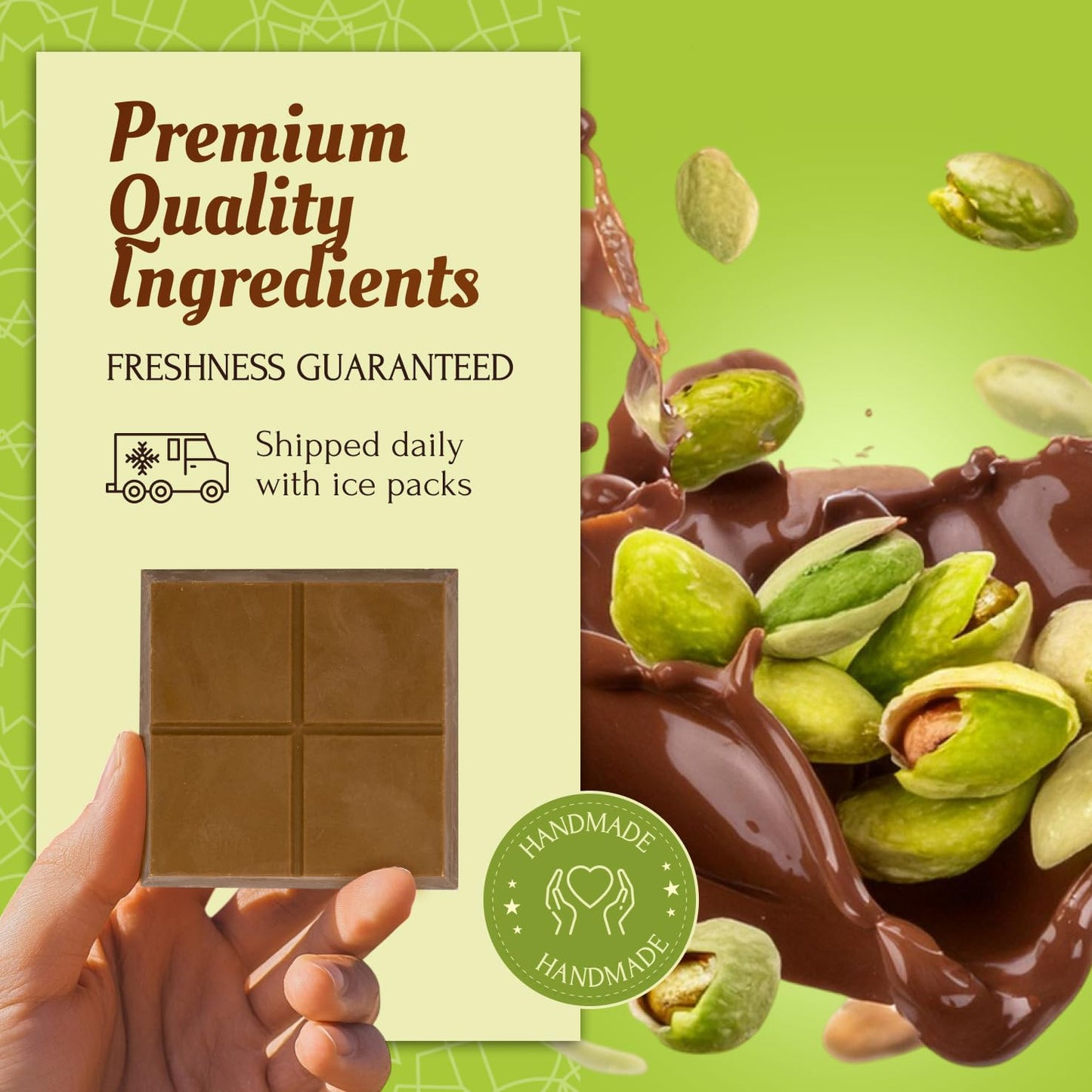 Dubai Chocolate Bar with Pistachio - 3.5 oz - Handmade Viral Dubai Chocolate - Crispy Shredded knafeh with Rich Chocolates  Ready to Eat  Perfect for Christmas (Pack of 1)