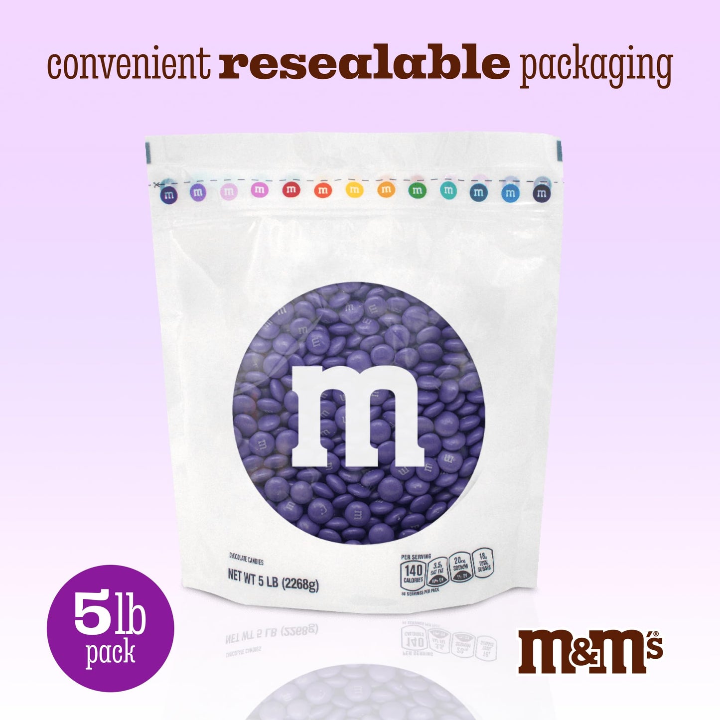 M&MS WORLD Purple Milk Chocolate Candy 5lb Resealable Pack for Candy Bars Birthday Parties Baby Showers Mothers Day Valentines