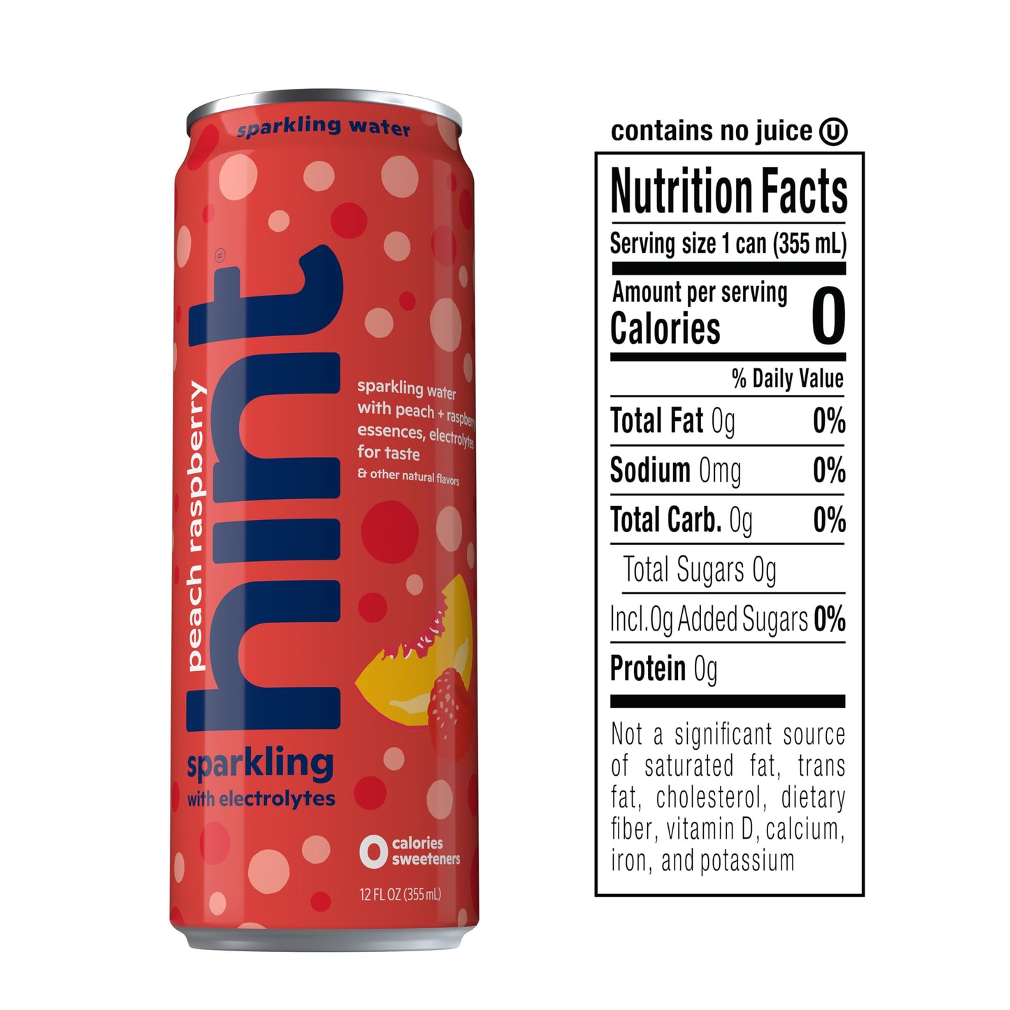 Hint Sparkling Water Peach Raspberry - Flavored Water Beverages with Electrolytes, Zero Calories - 12 Fl Oz Cans (Pack of 12)