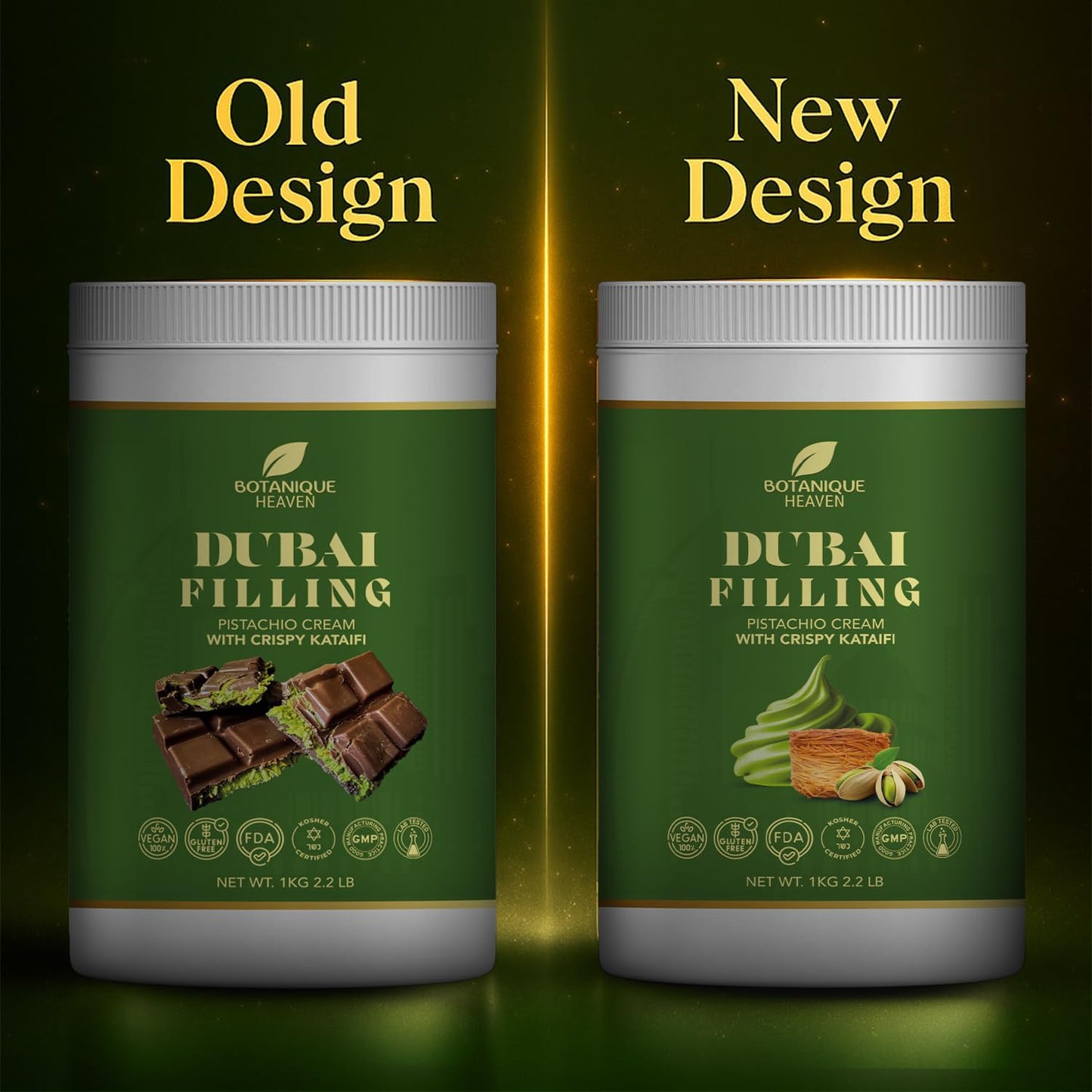 Botanique Heaven Pistachio Cream with Crispy Kataifi   2.2 lb (1 kg) Bulk Tub - enhanced Dubai Chocolate Bar Filling & Knafeh Spread | Sweet Pistachio Dessert Cream Vegan  Halal  Kosher | GMP & FDA Facility