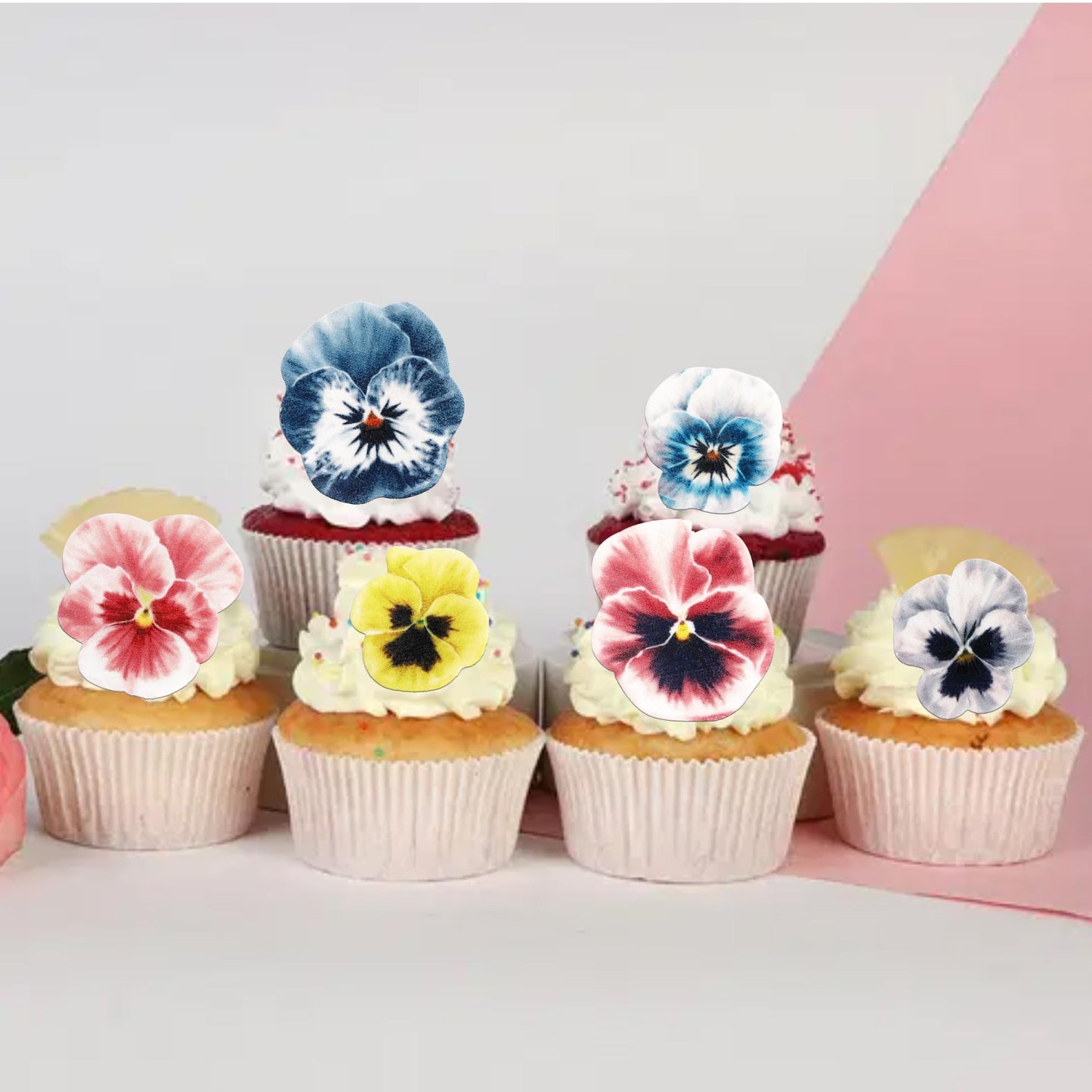 60 Pcs Edible Flowers Cupcake Toppers Pansies Spring Edible Flowers Cake Decorations Bridal Shower Wafer Paper Flowers Cupcake P