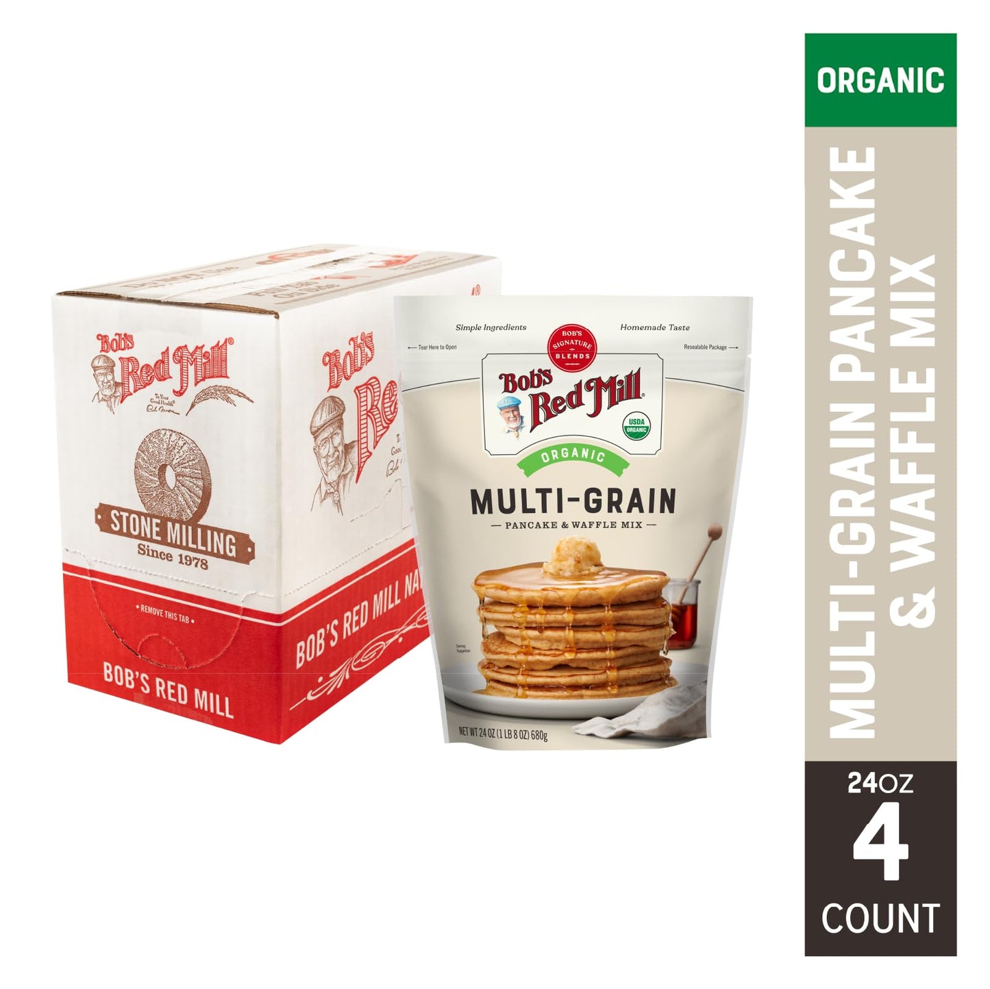 Bob'S Red Mill Organic 7 Grain Pancake & Waffle Mix, 24Oz (Pack Of 1) - Organic, Whole Grain, Kosher