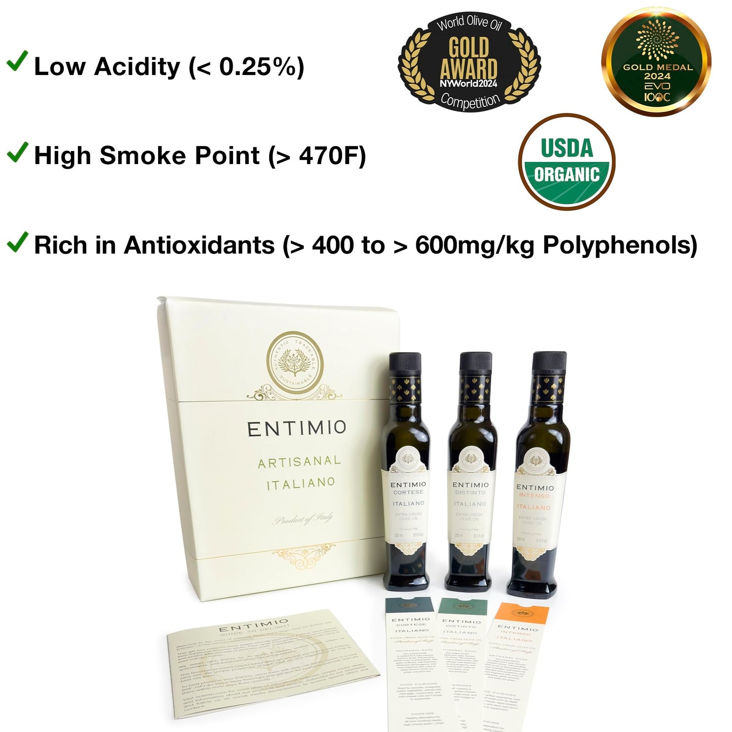 Entimio Collection - Tuscany Extra Virgin Olive Oil Organic Gift Set, 2024 Gold Winner Italian Olive Oils From Italy, 400+ To 60