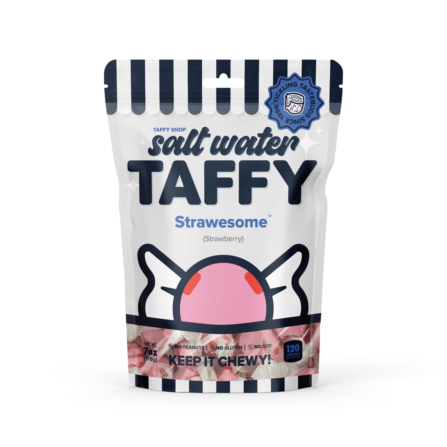 Taffy Shop Strawsome, Strawberry Salt Water Taffy - Gourmet Soft Chewy Candy, Bulk Sweet Snack, Fresh Gift & Gluten-Free, 140 In