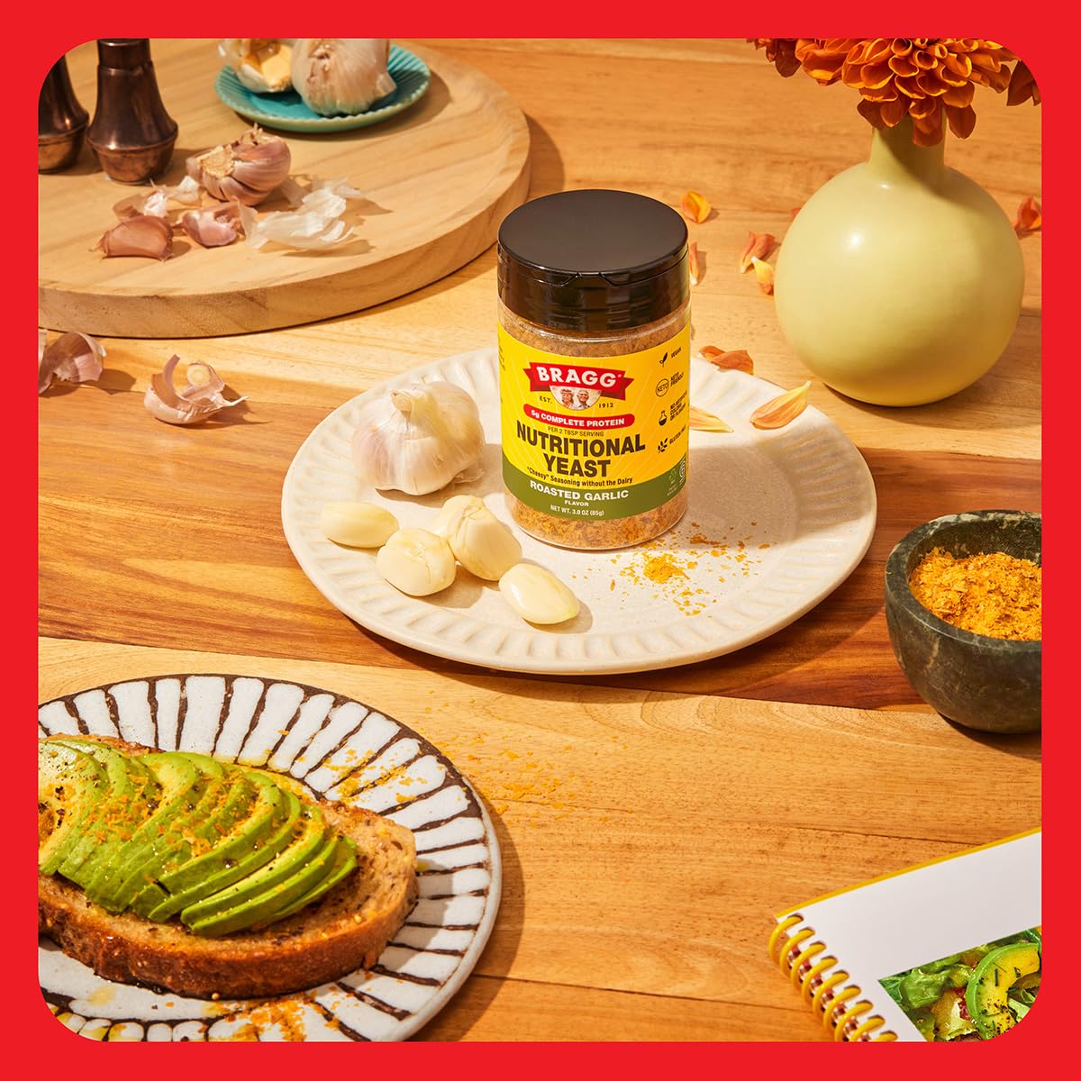 Bragg Nutritional Yeast Roasted Garlic Seasoning - (6 Pack) 3 Oz - Dairy-Free Parmesan Cheese Substitute - Perfect For Salads, P