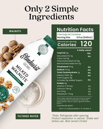 Elmhurst Unsweetened Walnut Milk, Dairy Free, Vegan, 32 Ounce (Pack of 6)
