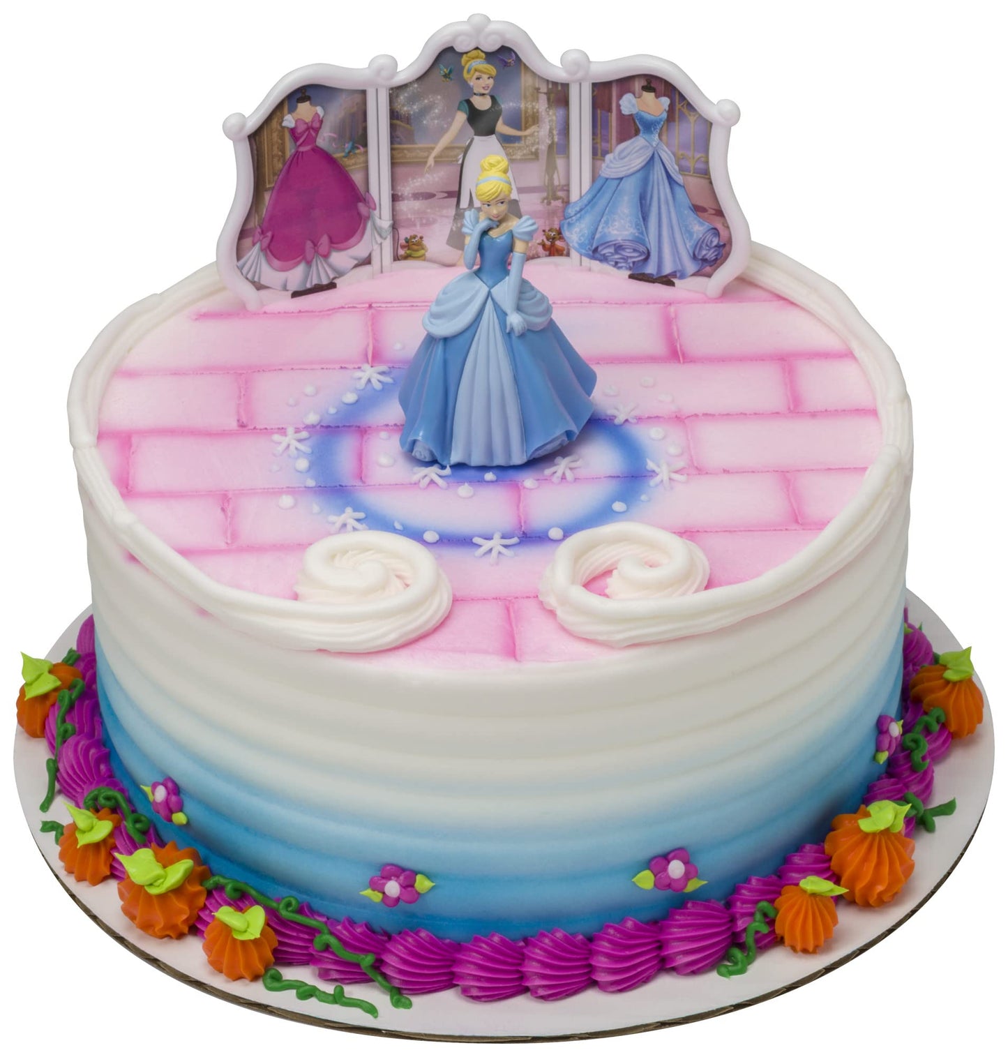DecoSet Disney Princess Cinderella Transforms Cake Topper, 4-Piece Birthday Cake Decorations Set with Figurine and Dress Sticker