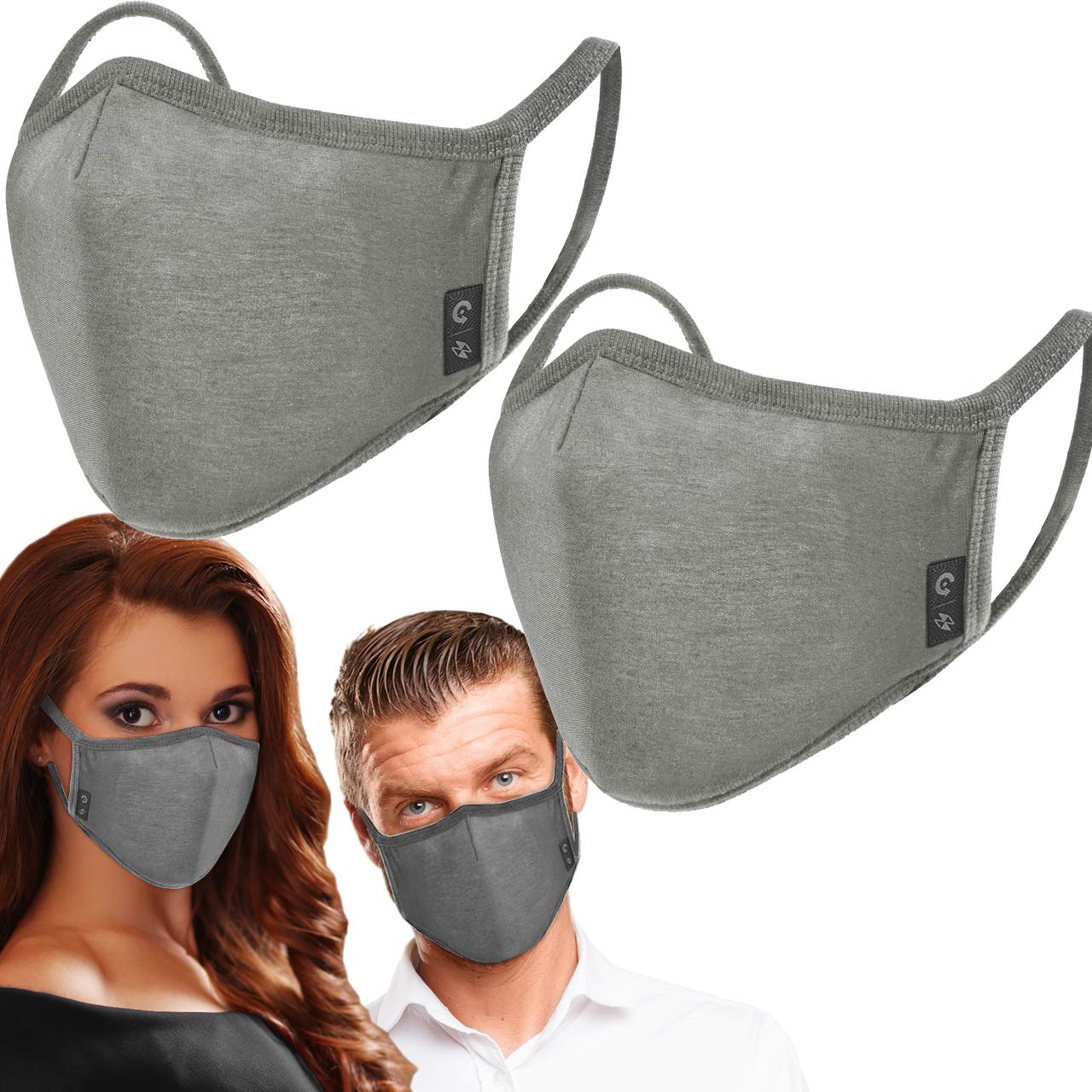 Vvupic 2-Pack Unisex Cloth Washable Reusable Cover-100% Cotton 3 Layer Gray Outdoor
