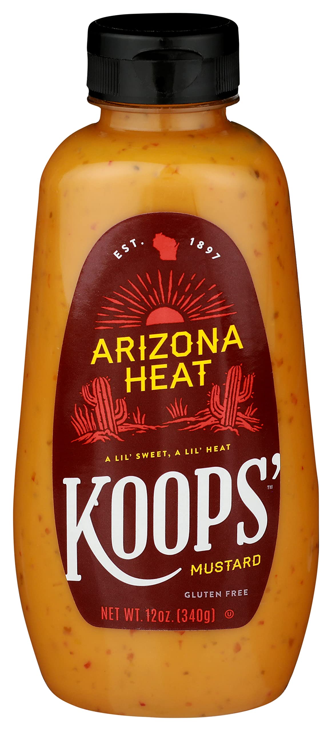 Koops Arizona Heat Mustard – Sweet and Spicy Mustard, Gluten-Free, Kosher, Made in USA, From Quality Mustard Seeds, Hot Mustard Sauce – 12 Oz, Pack of 1