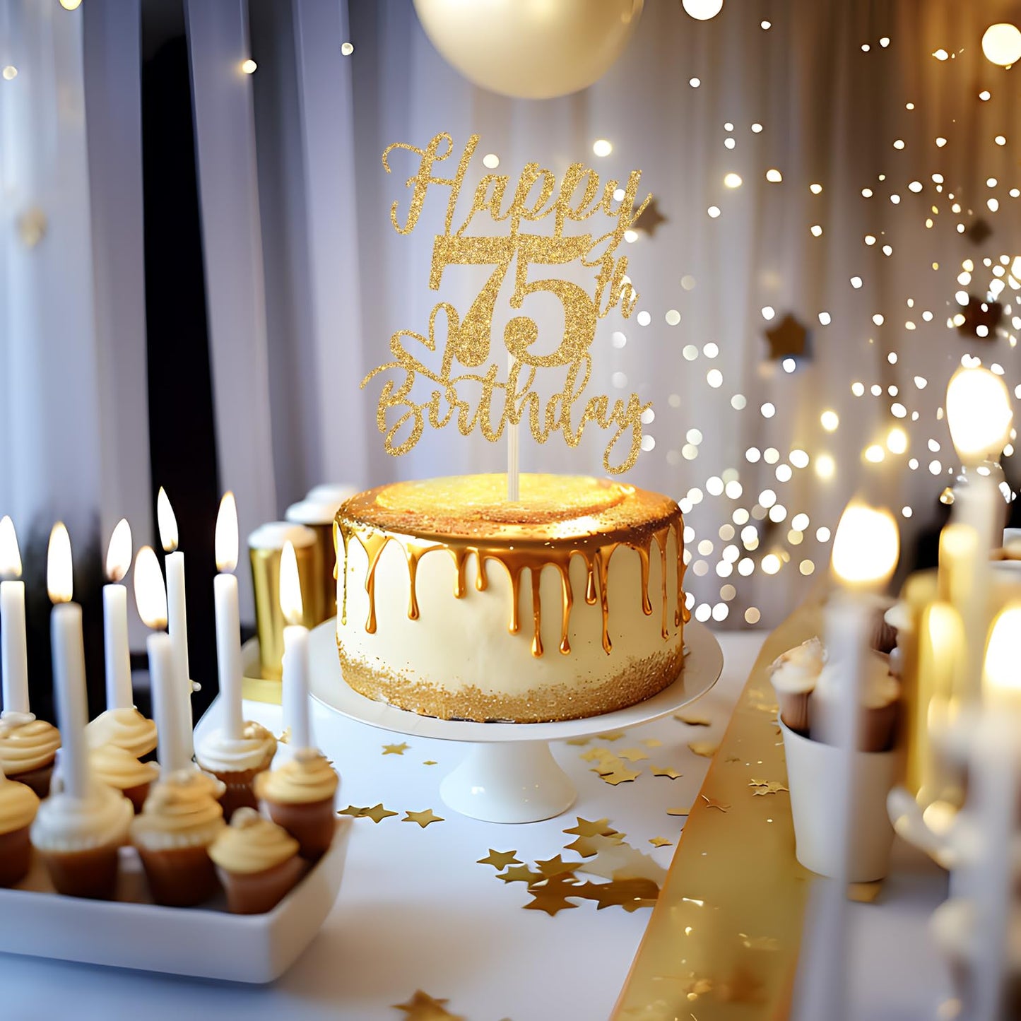 Happy 75Th Birthday Cake Topper, 75Th Birthday Cake Decorations, Cheers To 75 Years, 75 And Fabulous, 75Th Birthday Party Decora