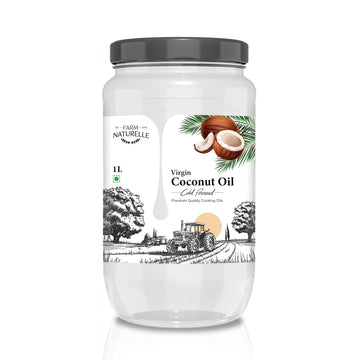 Farm Naturelle - 100% Pure Cold Pressed Virgin Coconut Oil - 1L (Glass Bottle) | Edible Grade | For Cooking, Hair & Skin | Glass
