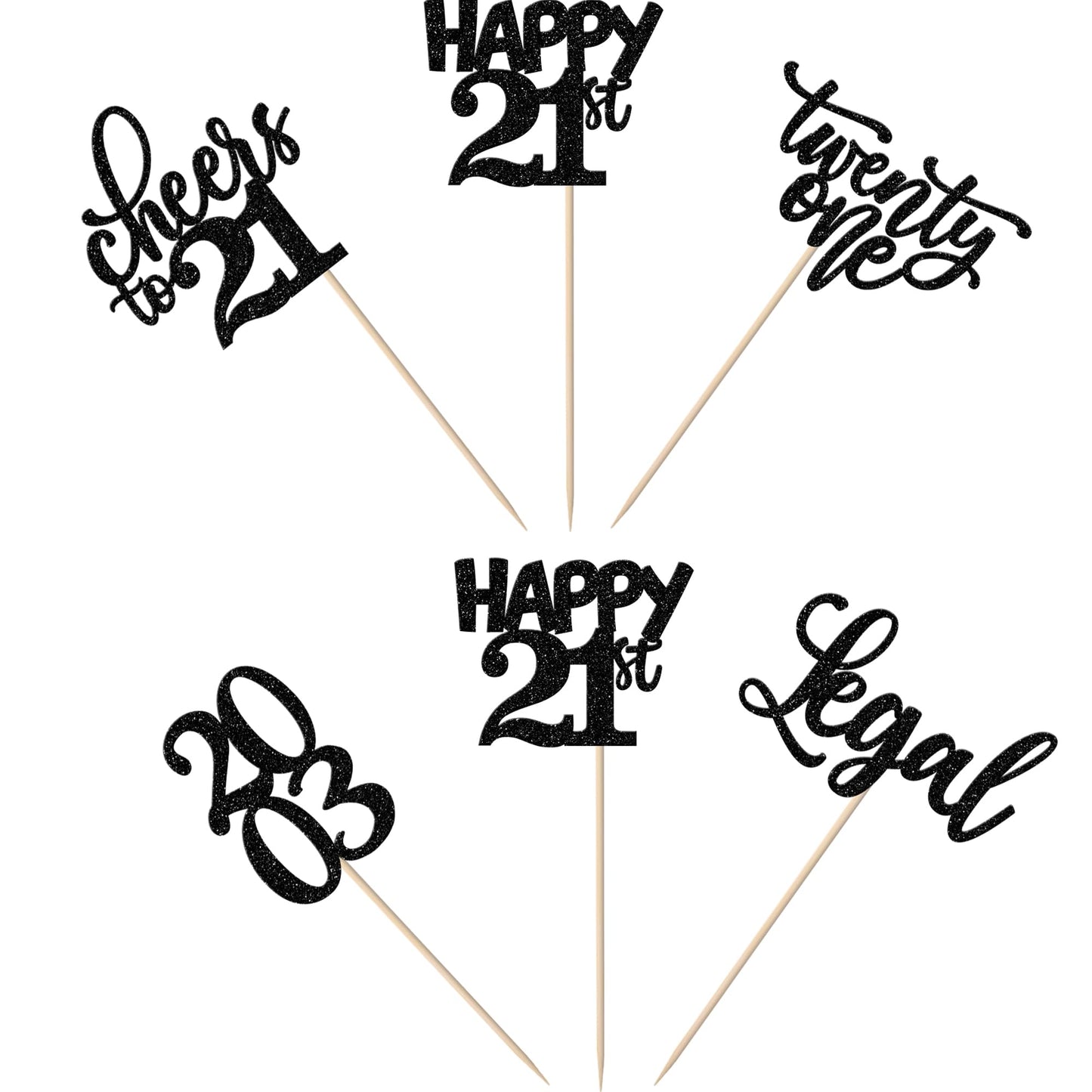 Rssta i Cupcake Toppers, 30 Pack Glitter Picks for 21st Birthday, Black, Paper, Model XM087