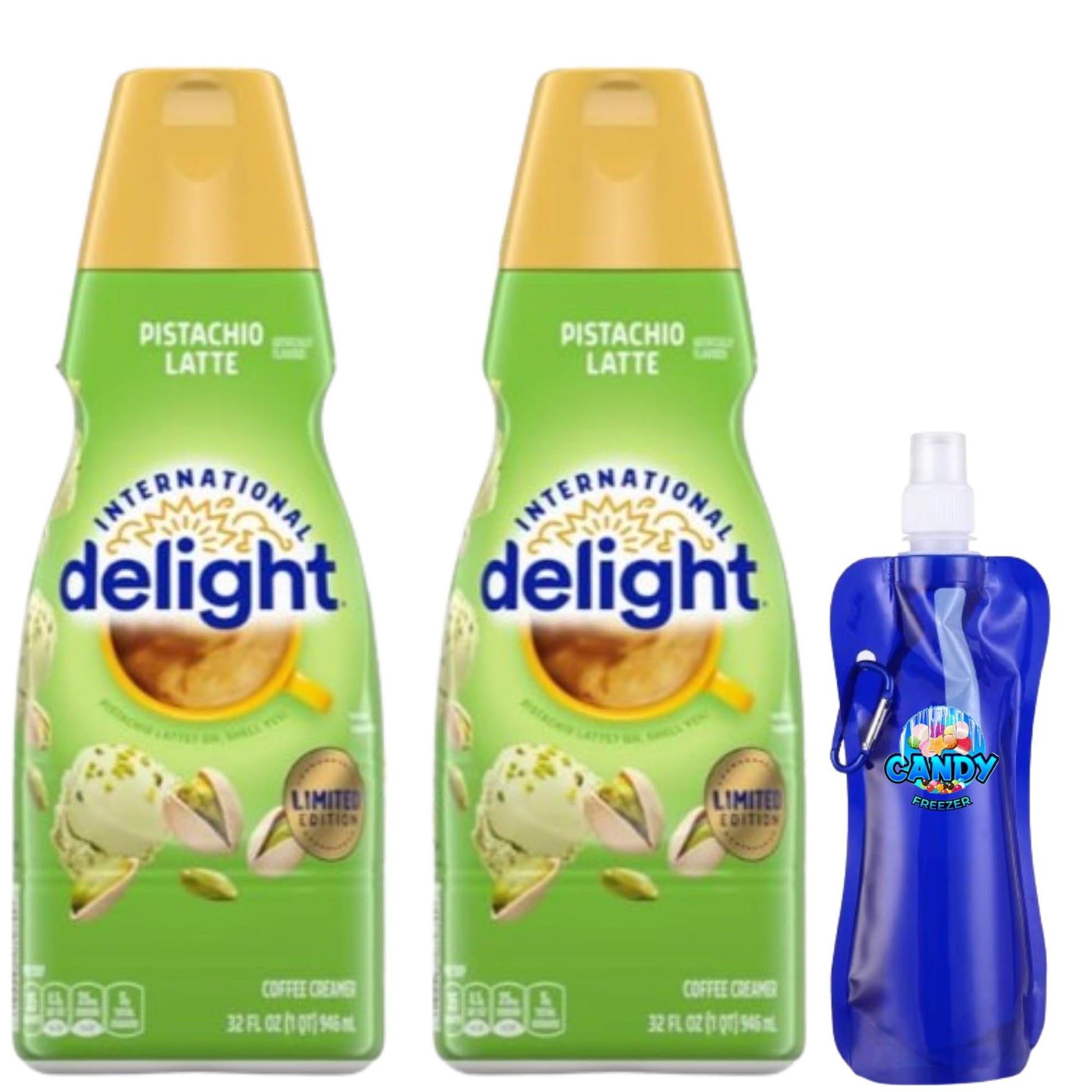 International-Delight Liquid Coffee Creamer.- Two (2) 32 fl oz Bottles of Smooth & Creamy Delightful Coffee Creamer and Candy Fr