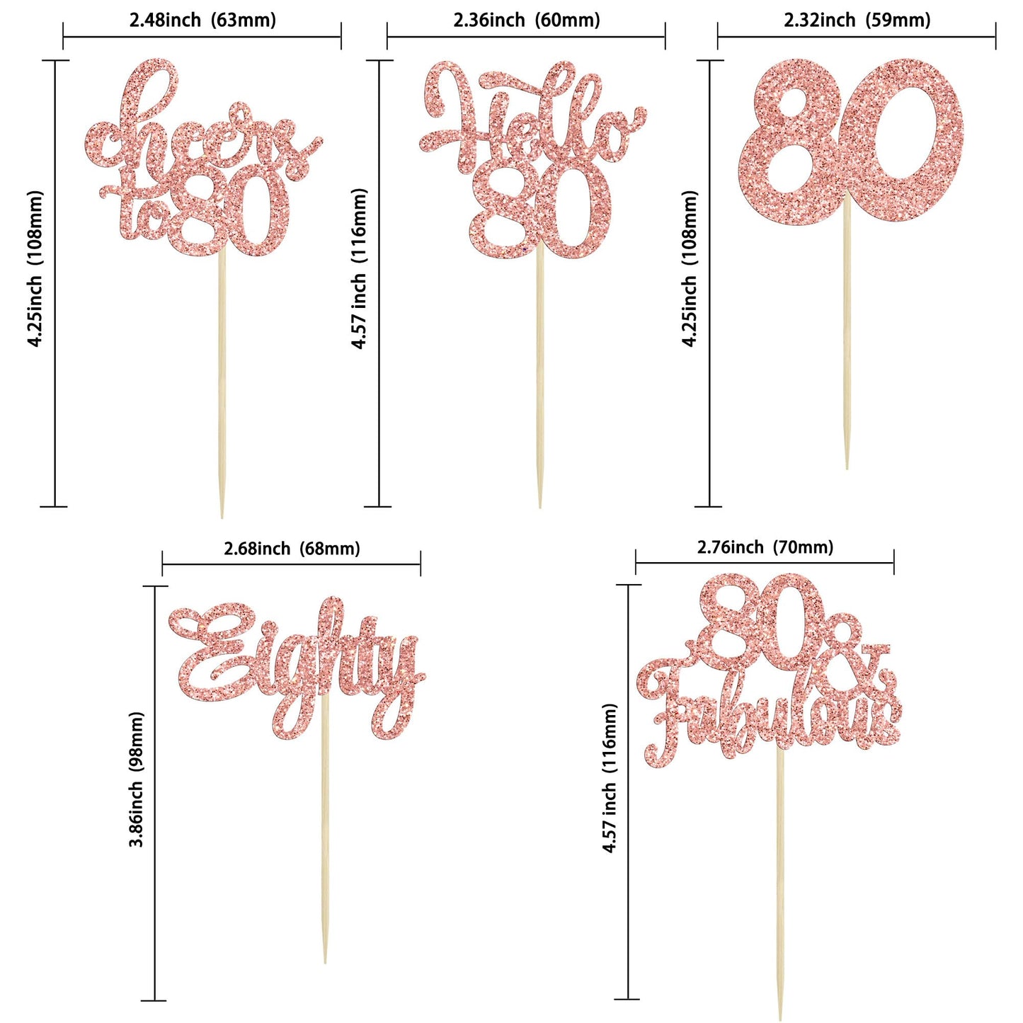 30Pcs Happy 80Th Birthday Cupcake Toppers Eighty Cheers To 80 Years Old Birthday Cupcake Picks For Happy 80Th Birthday Anniversary Party Cake Decorations Rose Gold Glitter