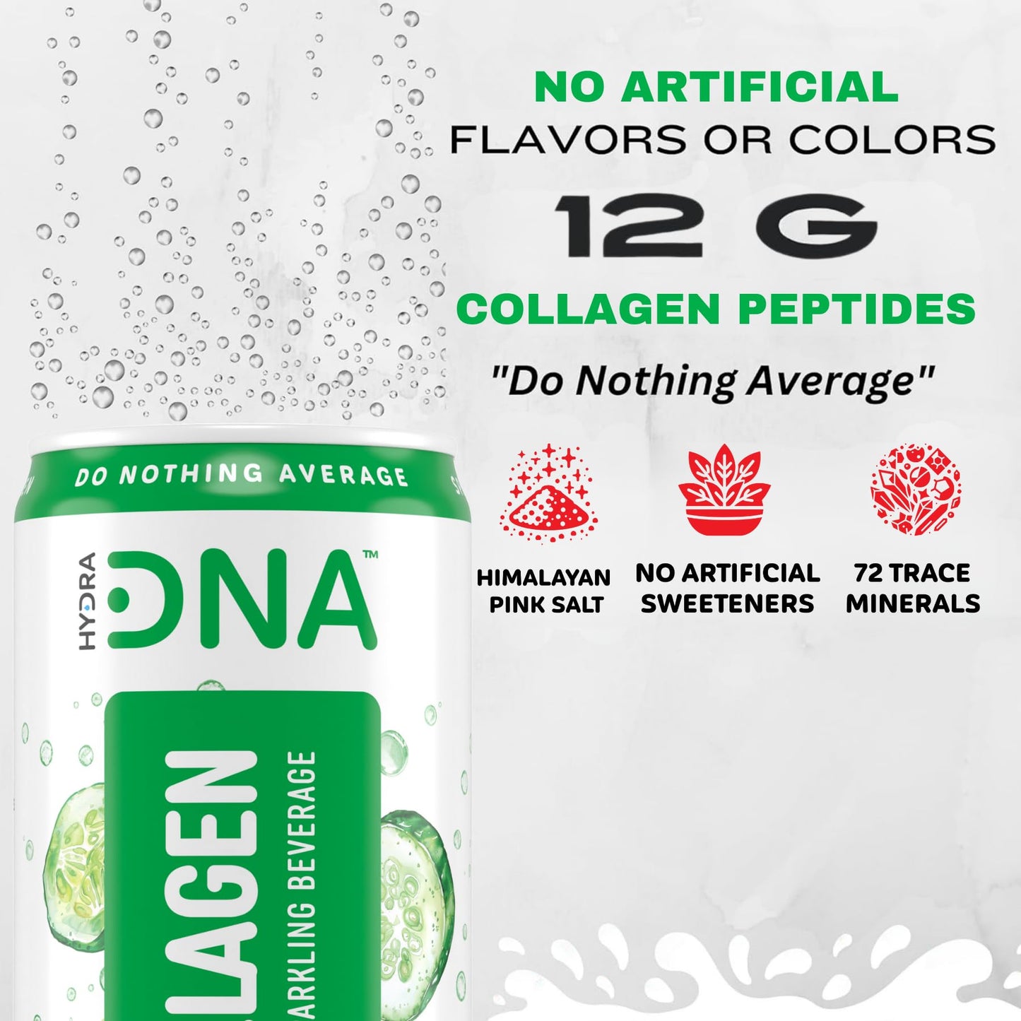 HYDRADNA Sparkling Liquid Collagen Protein Water - Sugar-Free, Keto-Friendly - 12 Fl Oz (Pack of 12) - Cucumber Lime Flavor