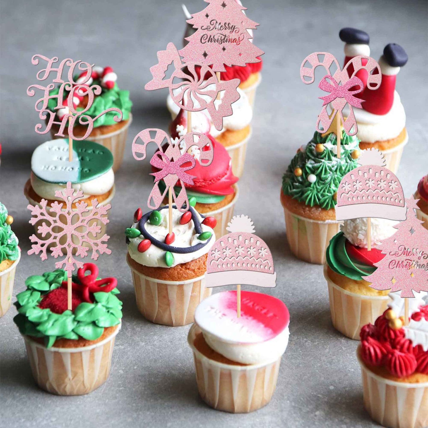 24 Pcs Merry Christmas Cupcake Toppers Glitter Ho Ho Ho Christmas Tree Cupcake Picks Snowflake Cupcake Toppers For Merry Christmas Theme Birthday Party Cake Decorations Supplies
