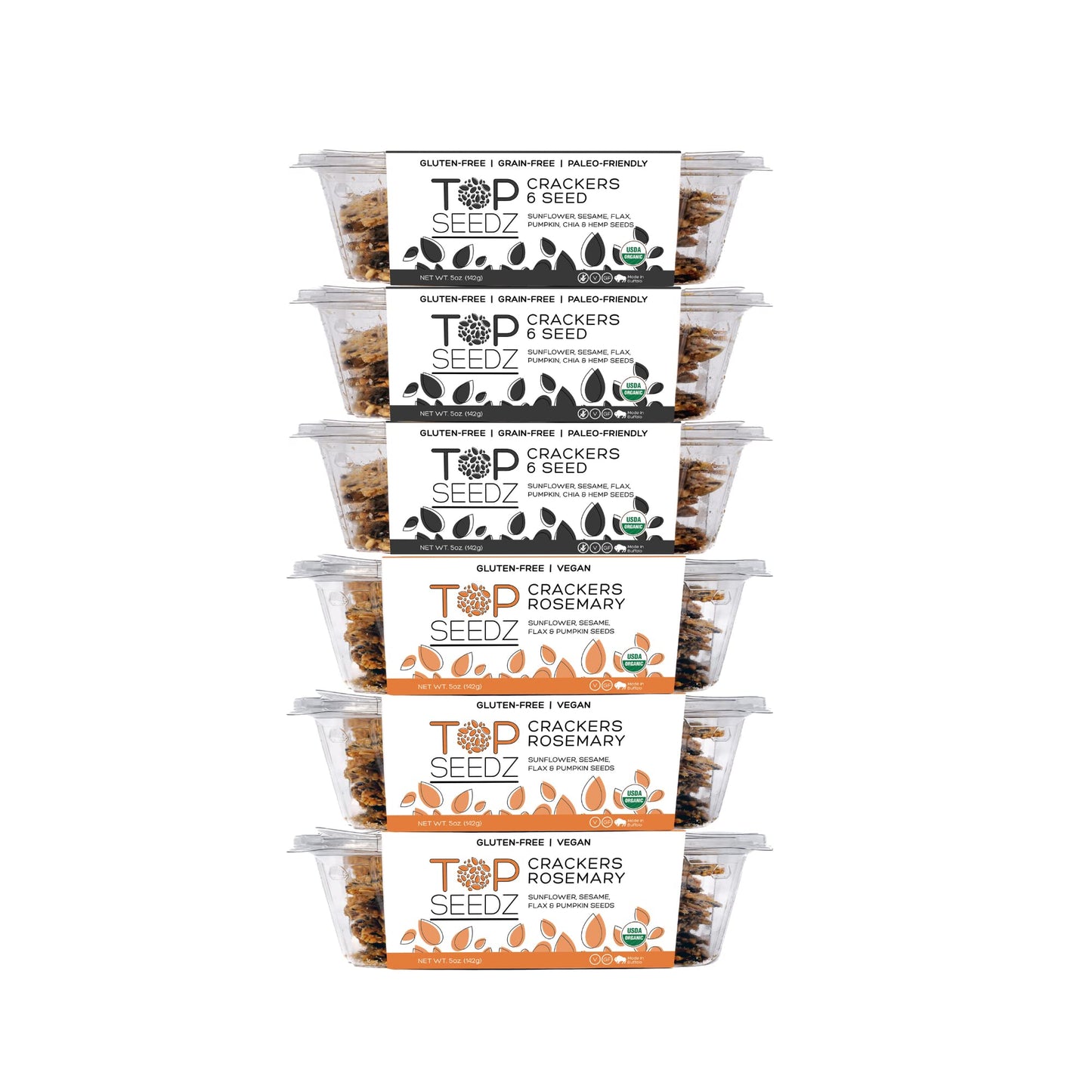 Top Seedz Organic Gluten Free Rosemary & 6 Seed Crackers - 5 oz, 6-Pack, Vegan, Plant-Based Protein