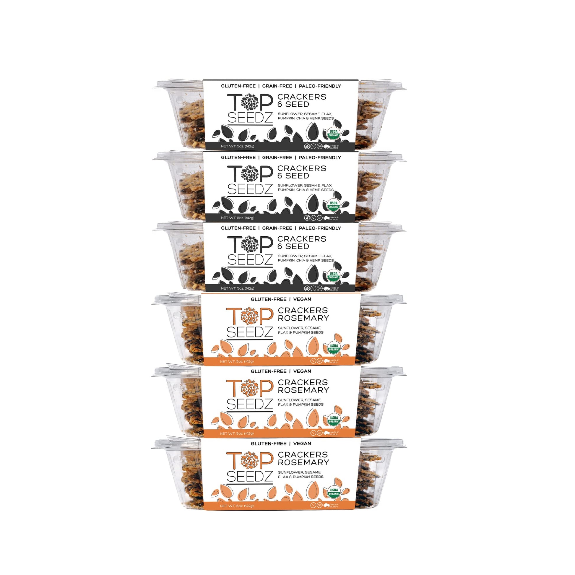 Top Seedz Organic Gluten Free Rosemary & 6 Seed Crackers - 5 oz, 6-Pack, Vegan, Plant-Based Protein