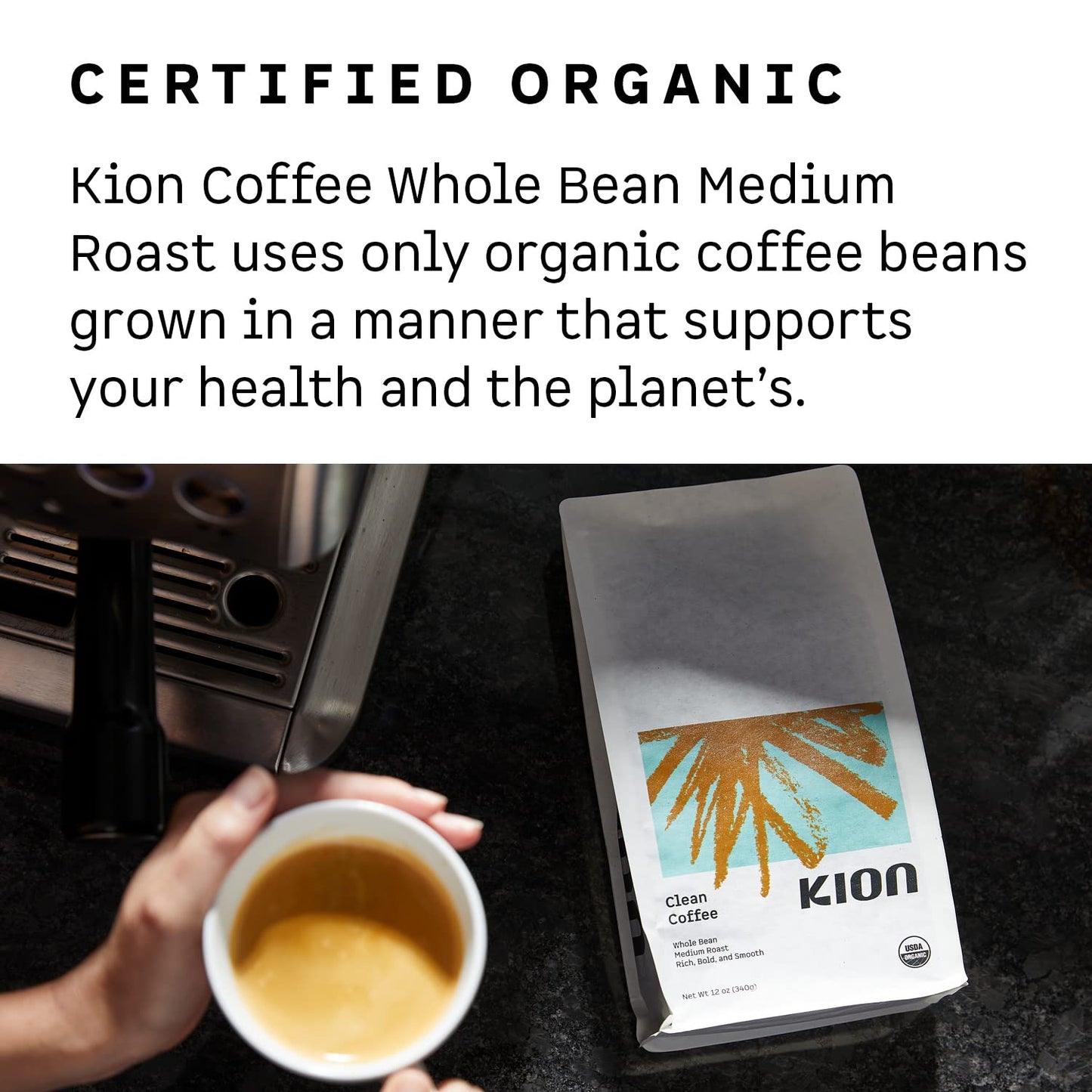 Kion Organic Whole Bean Coffee, Tested for Toxins, Ethically Sourced, Rich, Bold, and Smooth, Medium Roast 12 Oz (3 Pack)