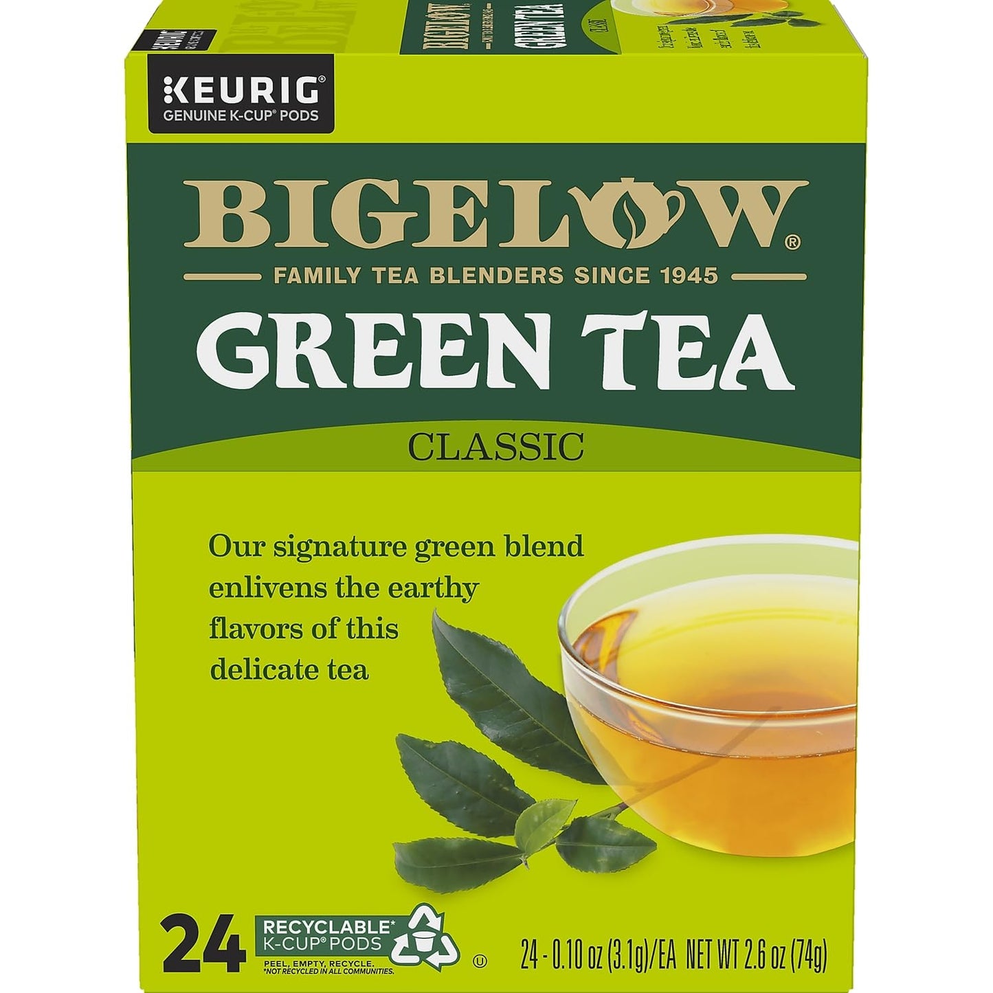 Bigelow Green Tea K-Cup Pods, 24 Count - Single-Serve Keurig-Compatible Tea for Fresh, Delicious Flavor