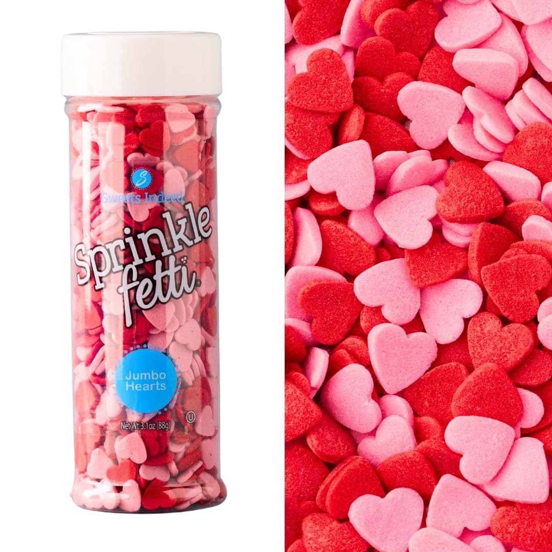 Sweets Indeed Red & Pink Heart Sprinkles - 3.1 Oz Jar | Heart Sprinkles For Cookies  Cupcakes & Cakes | Edible Heart Decorations For Holiday & Everyday Baking