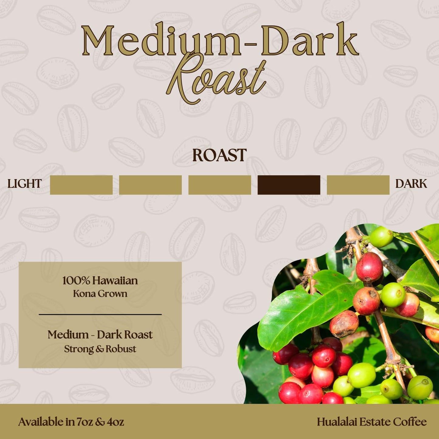 Hualalai Estate Whole Bean 100% Kona Coffee - Medium Dark Roasted Hawaiian Grown Beans - Pesticide-Free Gourmet Grade Premium Coffee (7 Oz)