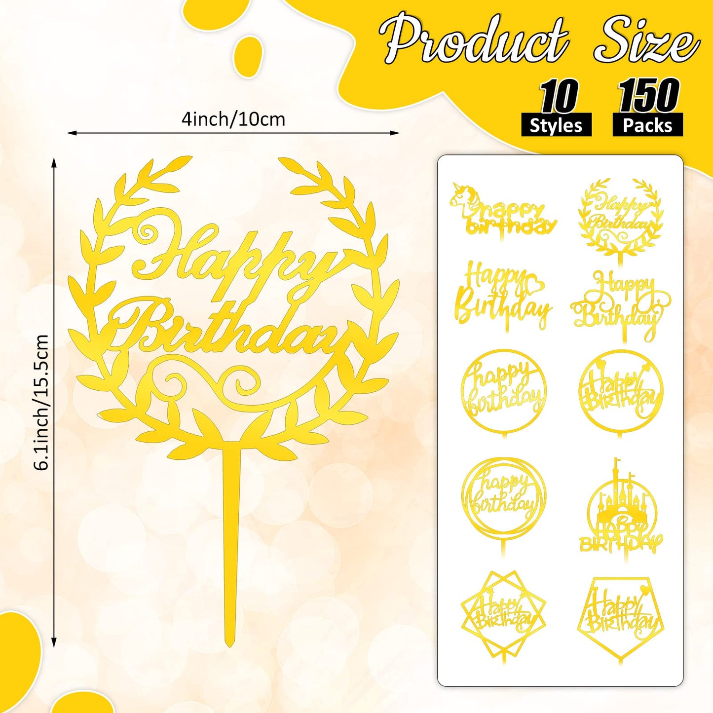 150 Pcs Happy Birthday Cake Toppers Acrylic Cake Topper Glitter Birthday Cake Decorations Double Sided Cake Topper For Children