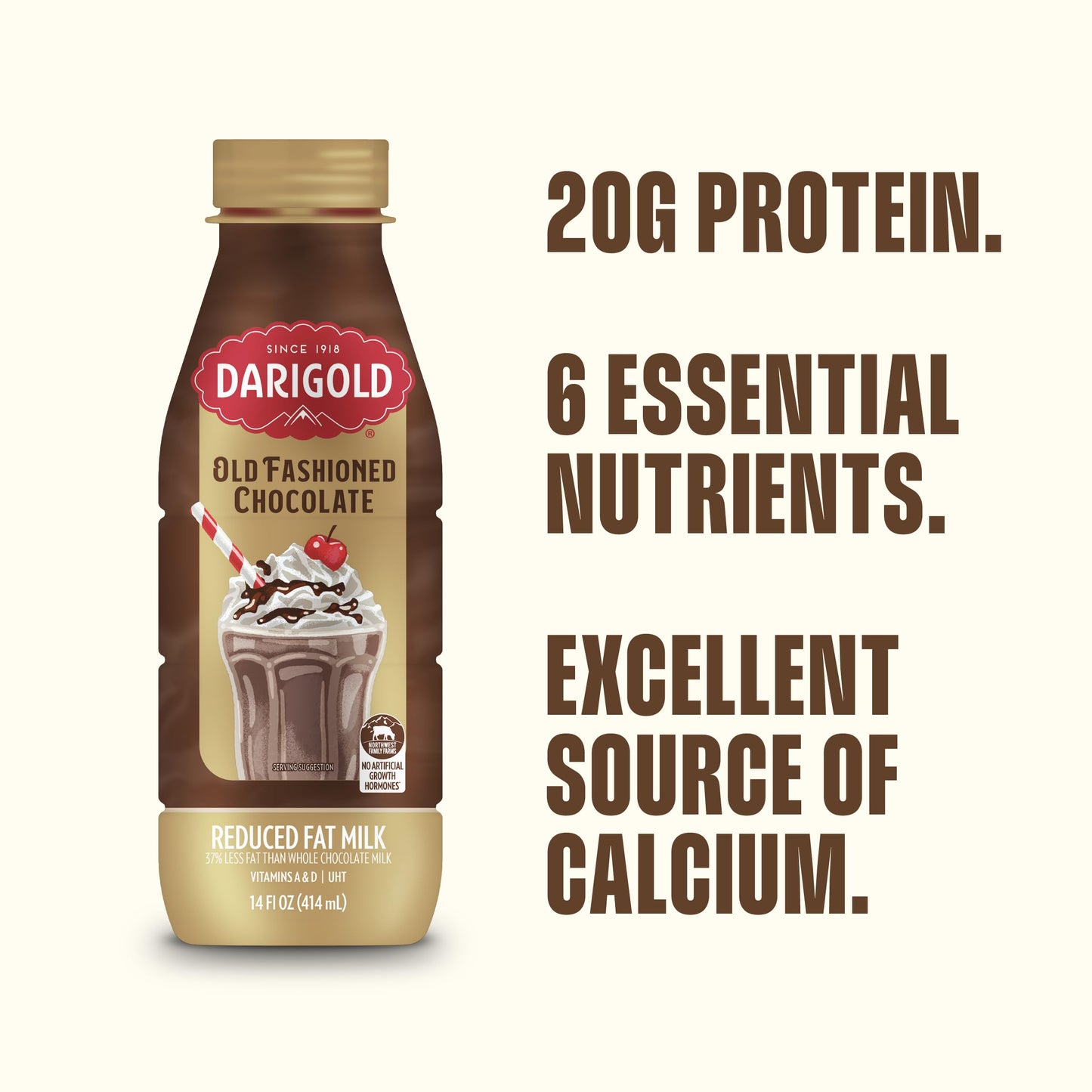Darigold Old Fashioned Chocolate Milk, 2% Reduced Fat, 19g Protein, 14oz, 12 Pack, Shelf Stable with Real Cocoa