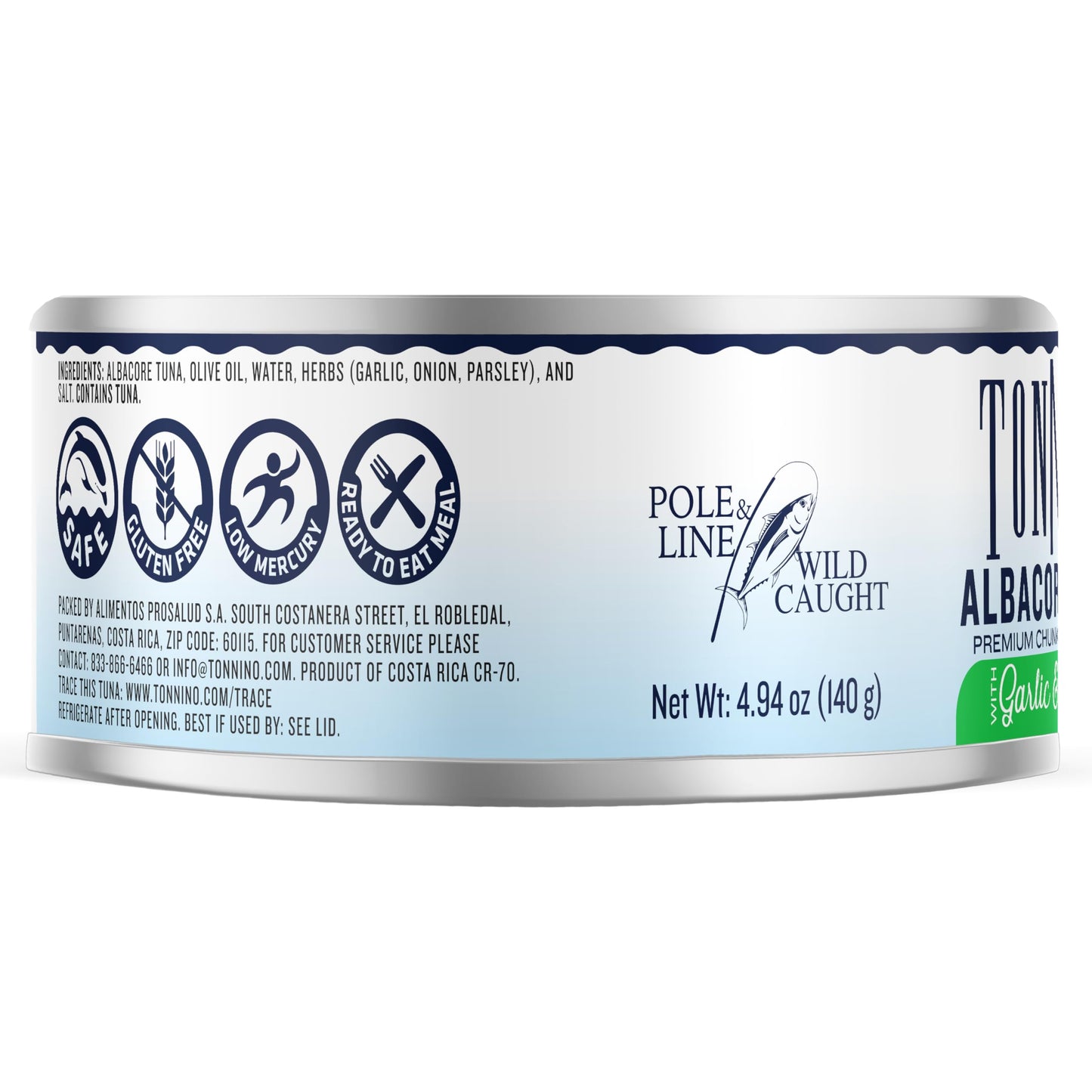 Tonnino Tuna Fish Albacore - Premium Chunk in Olive Oil with Garlic & Herbs - 4.94 oz (Pack of 12) - Ready to Eat Protein Snacks