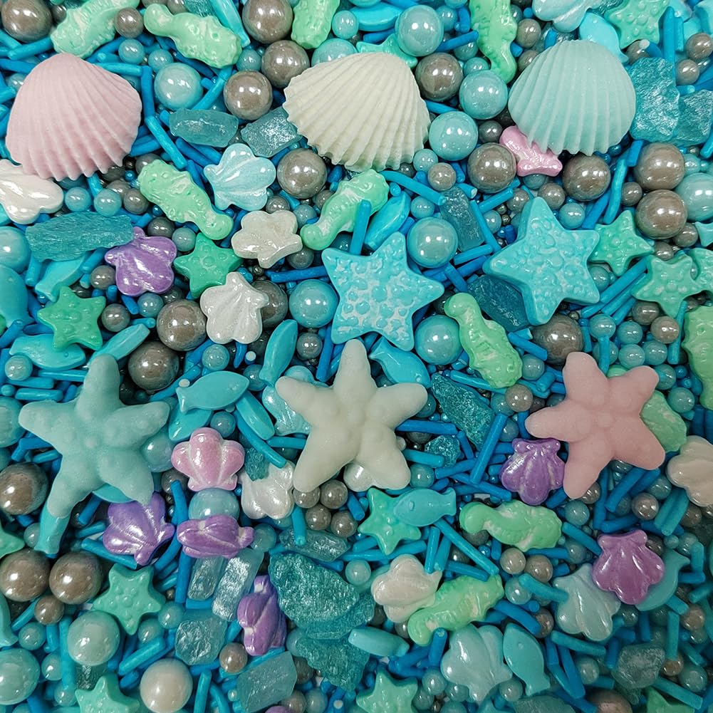 Homankit Ocean Sprinkles - Edible Hippocampi Starfish Shell Fish Pearl Sugar for Cake Decorating - Sea Theme Birthday Party Supplies